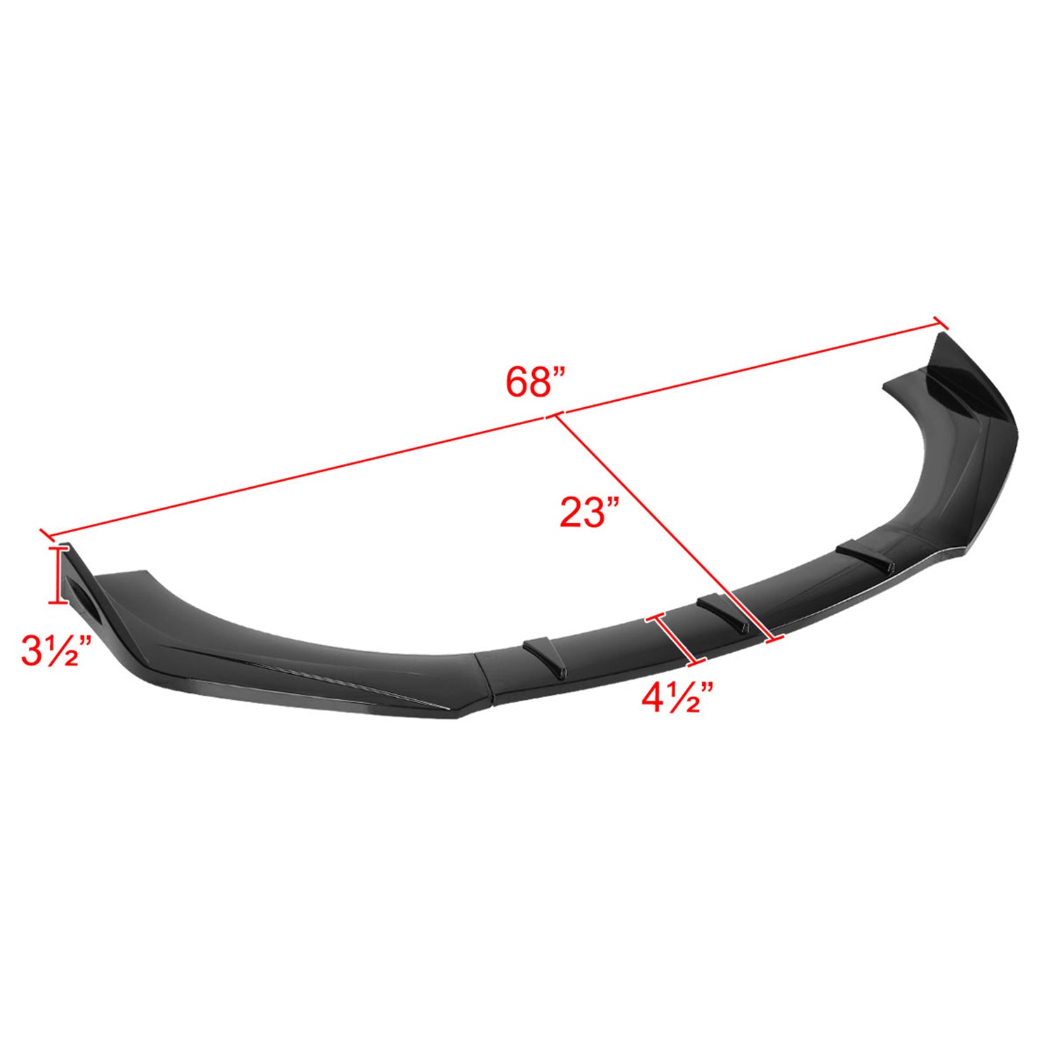 Universal Glossy Black Polypropylene 3Pcs Bumper Lip Spoiler Splitter Set