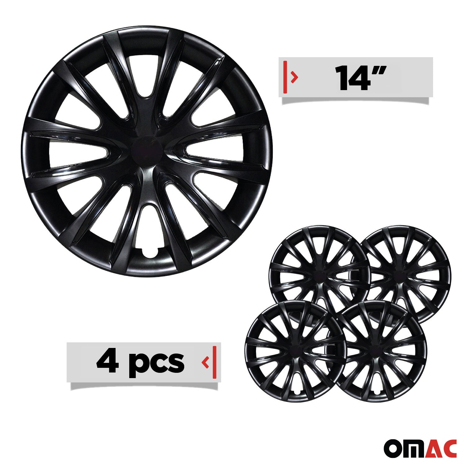 Bicolo Hub Caps Wheel Cover 14" Black & Black Full Set 4 pcs.