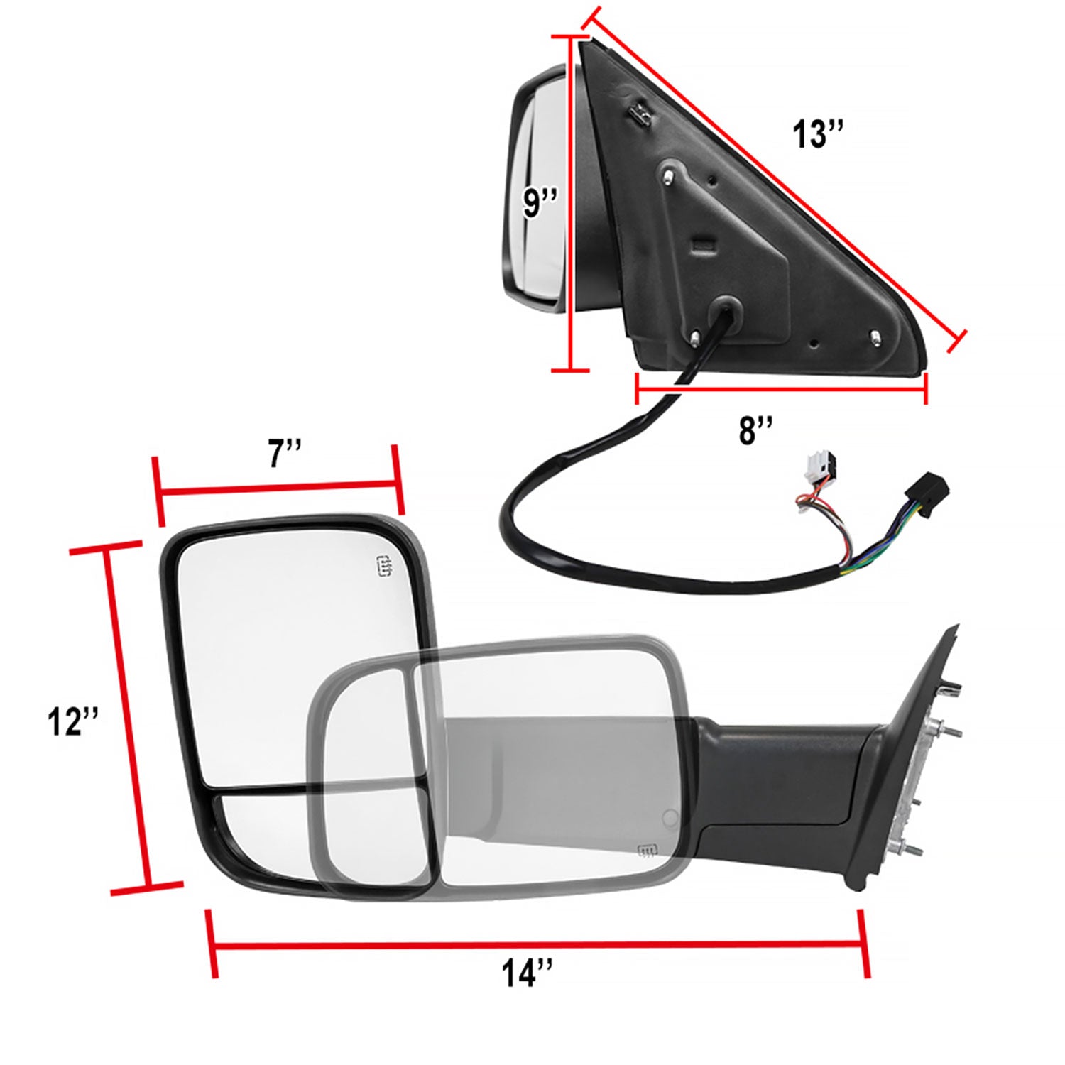 2009-2012 Dodge RAM 1500 Foldable Heated & Manual Towing Side Mirrors Clear