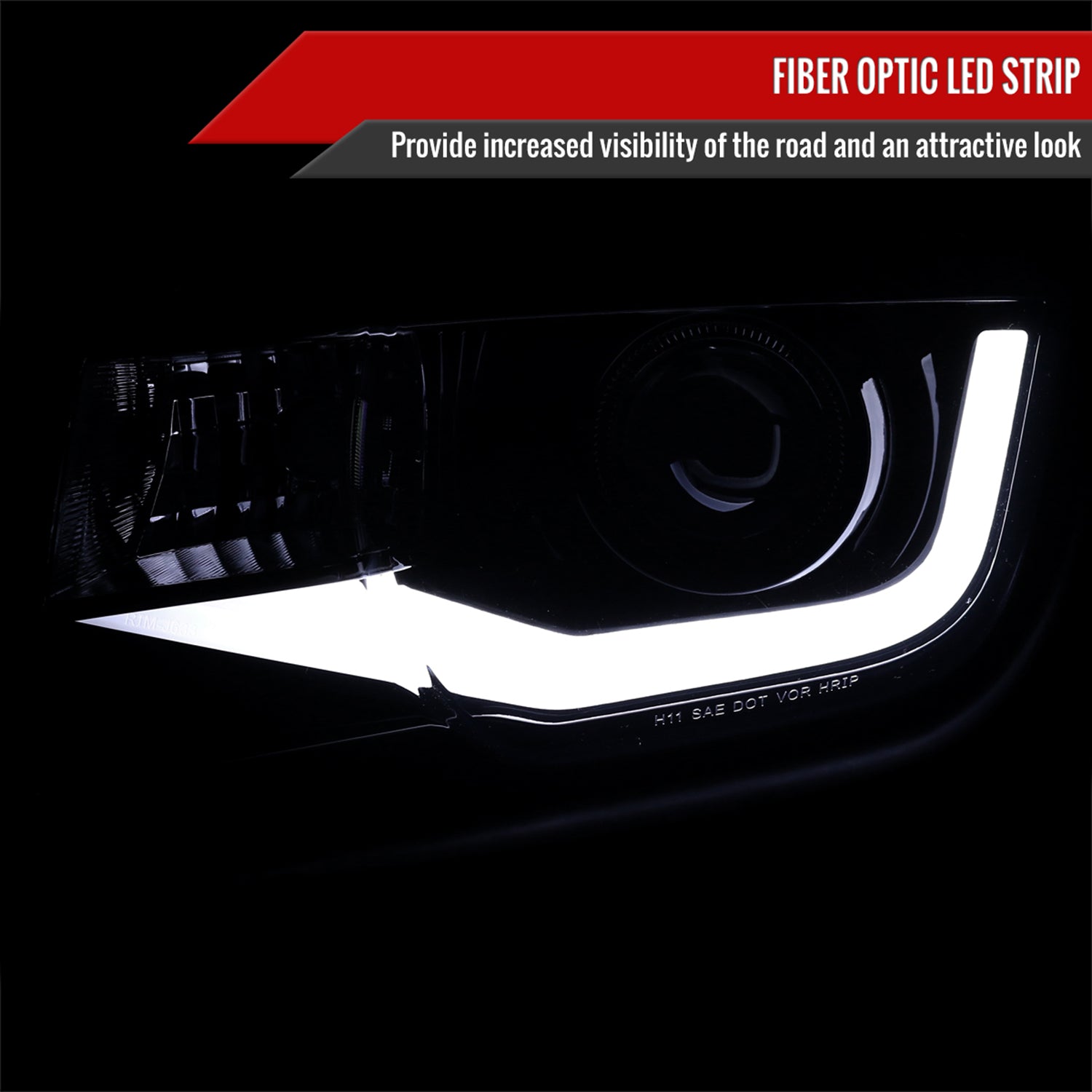 2010-2013 Chevy Camaro LED Bar Projector Headlights Glossy Black/Smoke Lens