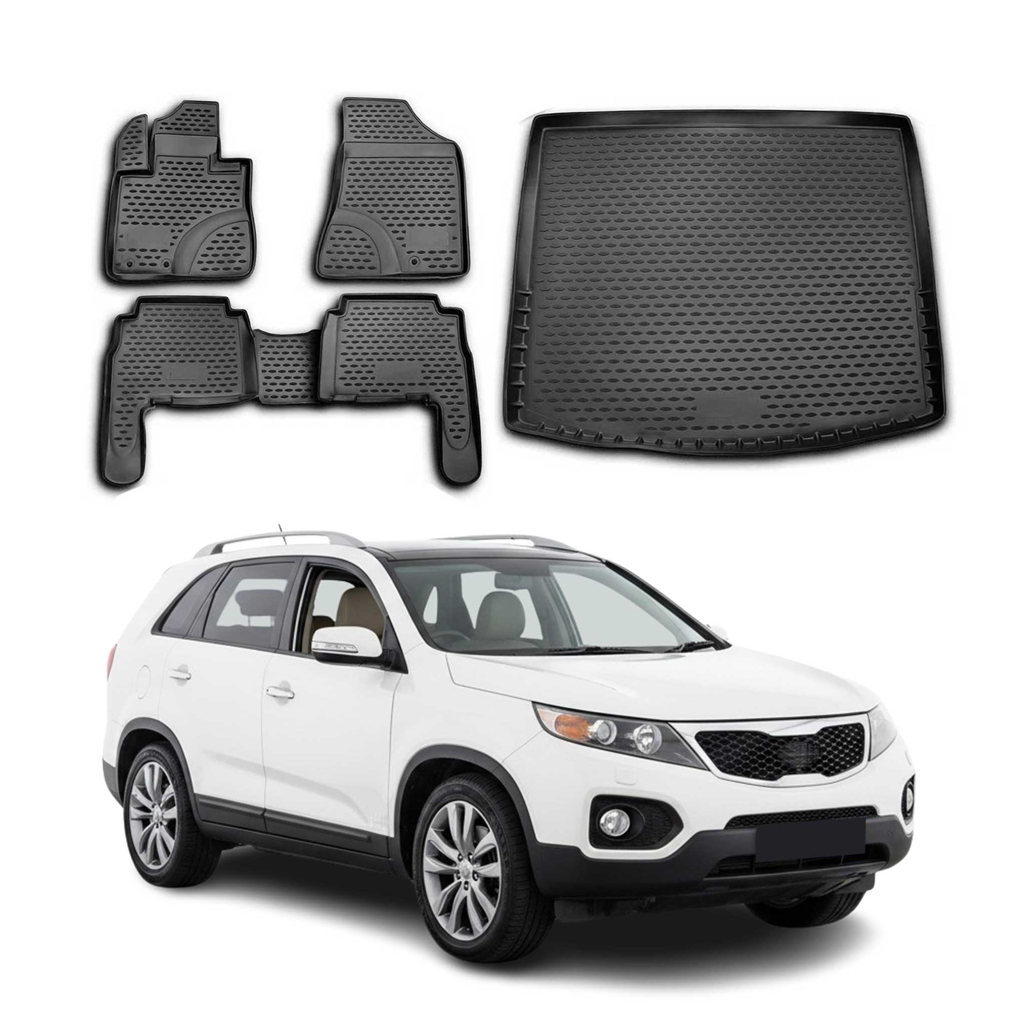 2011-2013 Kia Sorento Floor Mats & Cargo Liner Full Set All Weather Black