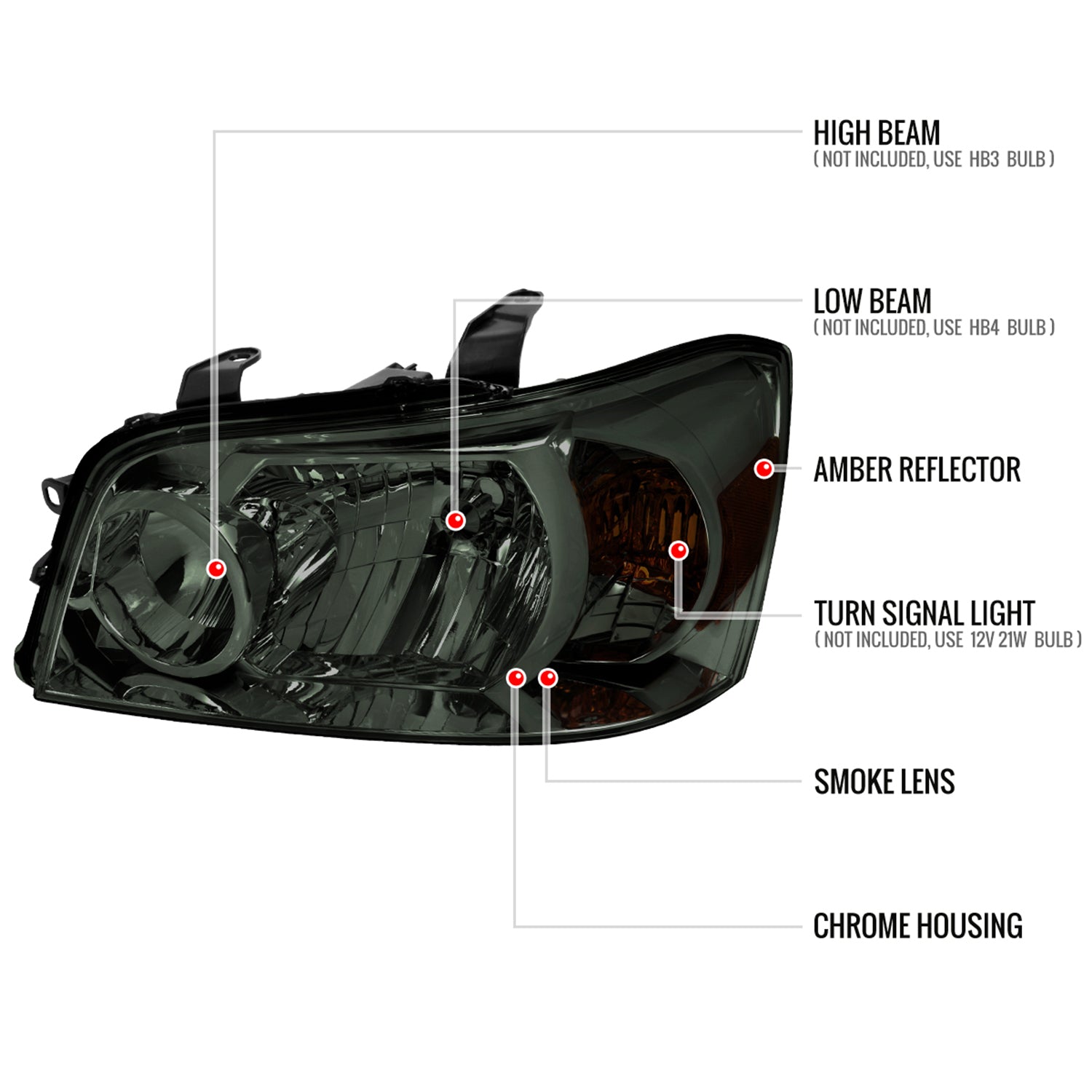 2004-2007 Toyota Highlander Factory Style Headlights Chrome/Smoke Lens