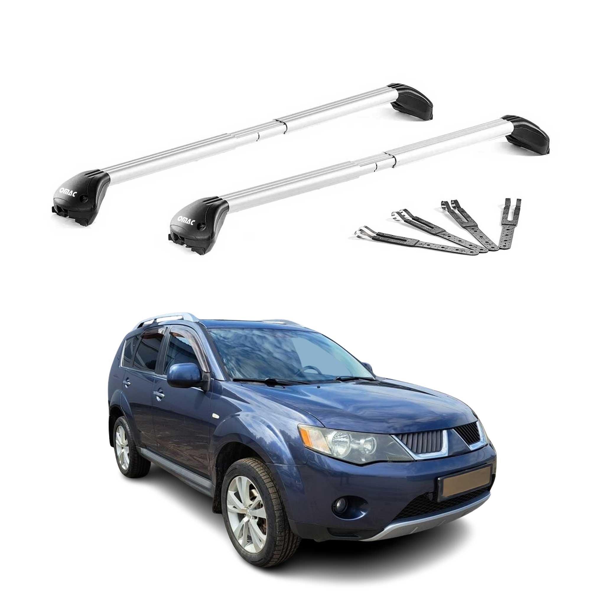 Roof Rack Cross Bars for Mitsubishi Outlander 2.gen 2007-2013 Aluminium Grey 2x