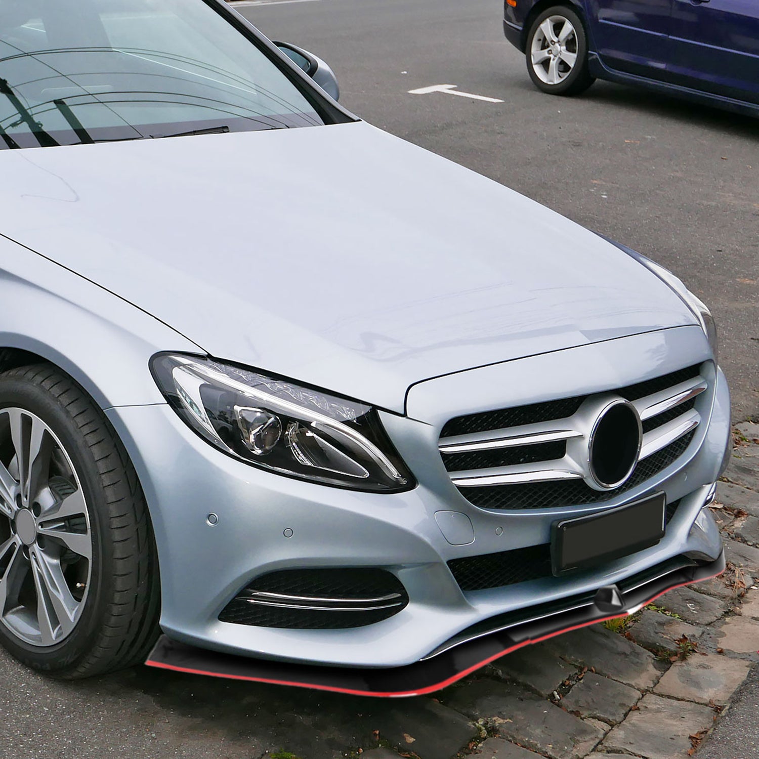 2012-2014 Mercedes W204 C Class Glossy Black/Red Front Bumper Lip Splitter Kit