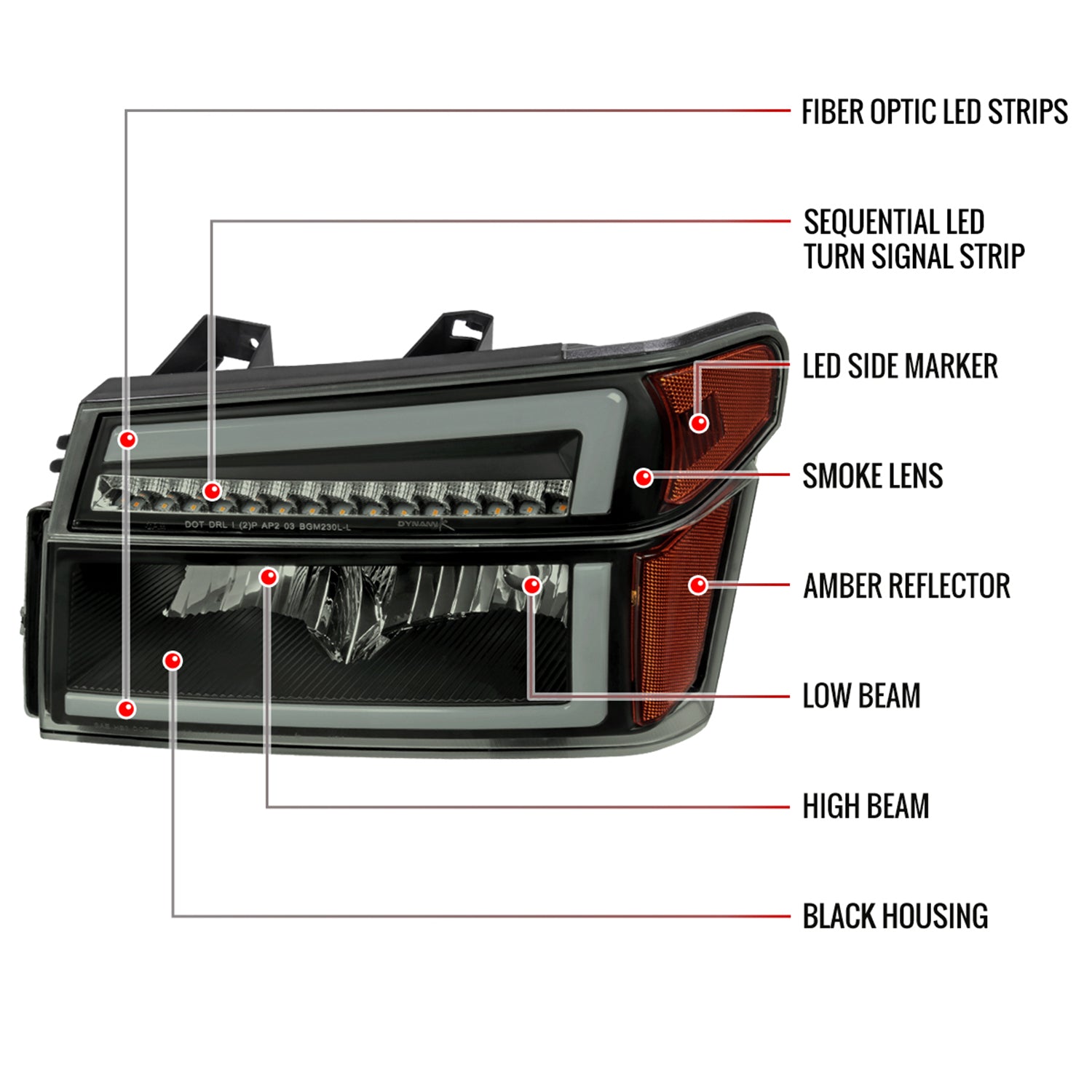 2004-2012 Chevy Colorado/ Canyon/ISUZU I-Series Factory Headlights LED Smoke
