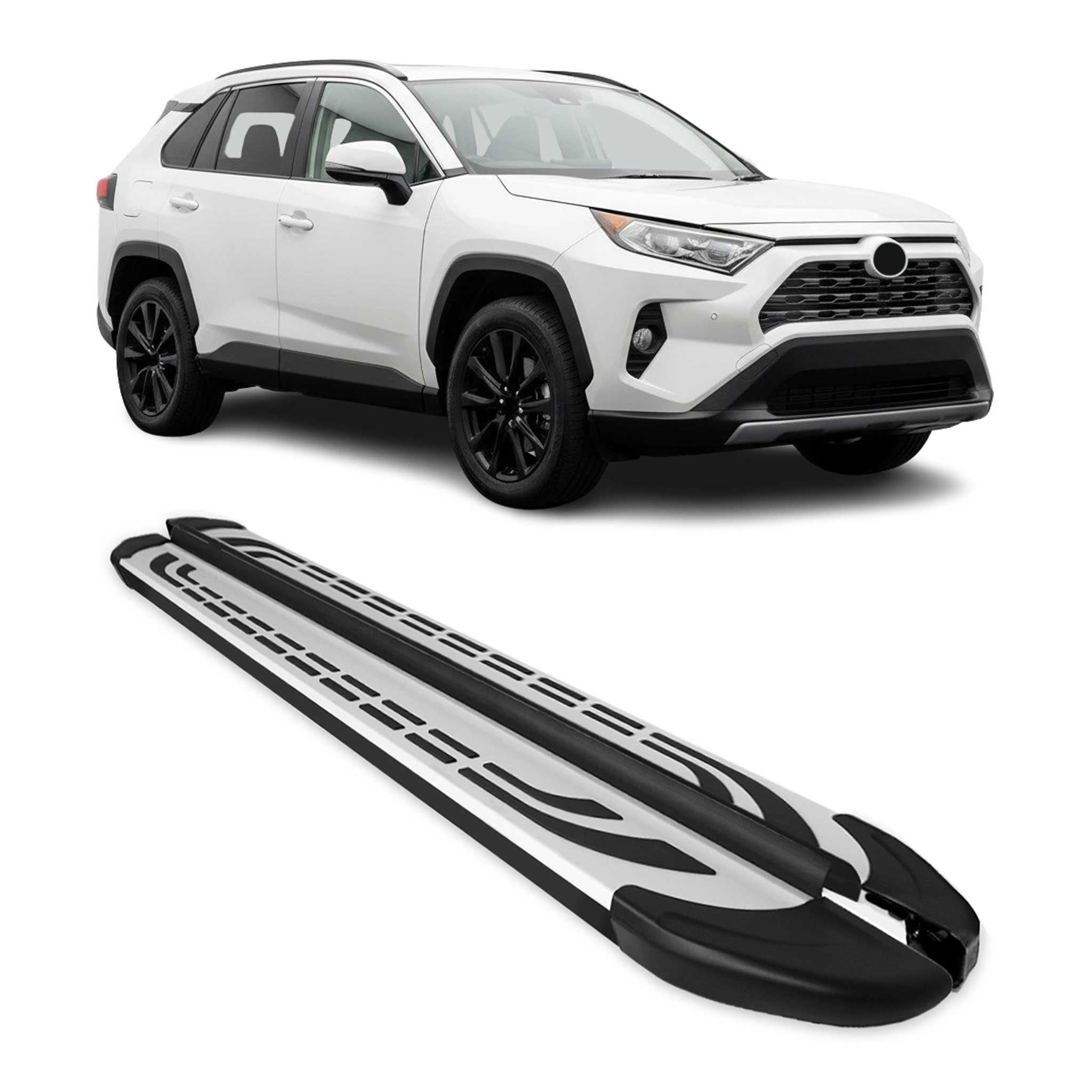 2019-2025 Toyota RAV4 Hybrid Running Boards Side Steps Silver & Black