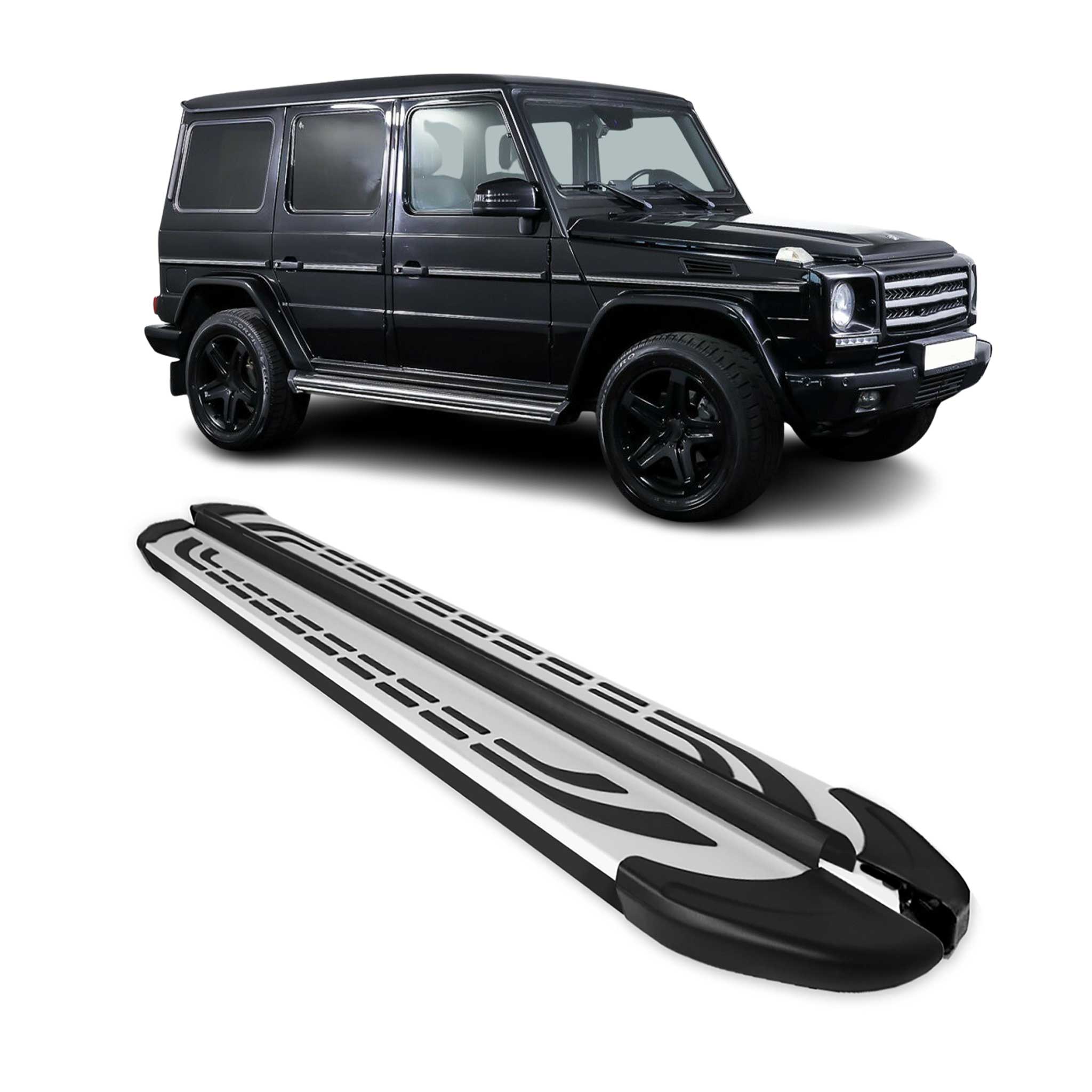 2007-2018 Mercedes G Class W463 Running Boards Side Steps Silver & Black