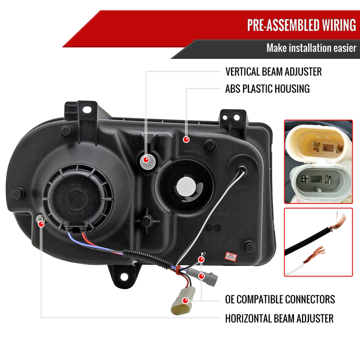 2005-2010 Chrysler 300 Projector Headlights LED Light Strip Glossy Black/Smoke