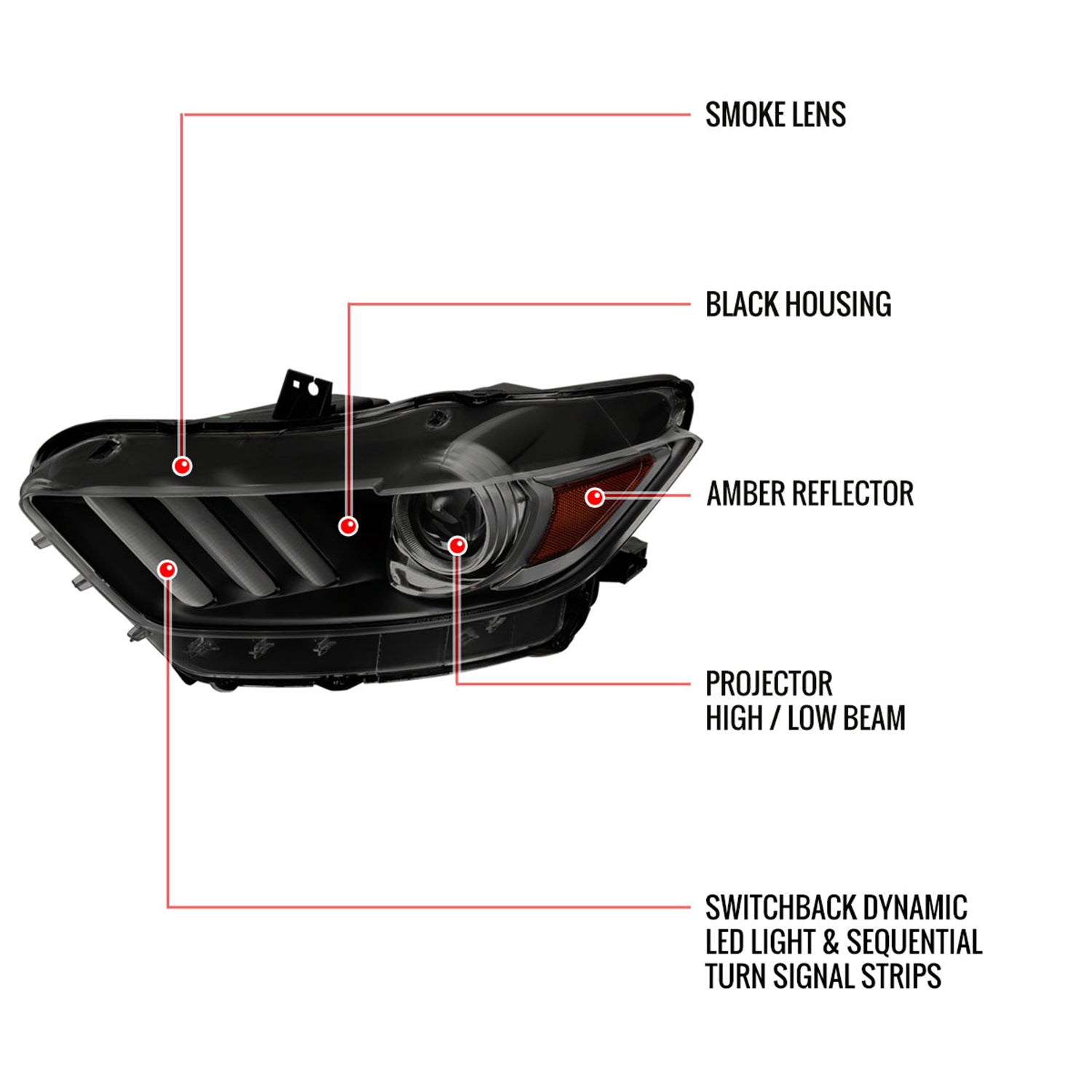 2015-2017 Ford Mustang HID/Xenon LED Turn Signal Projector Headlights Smoke