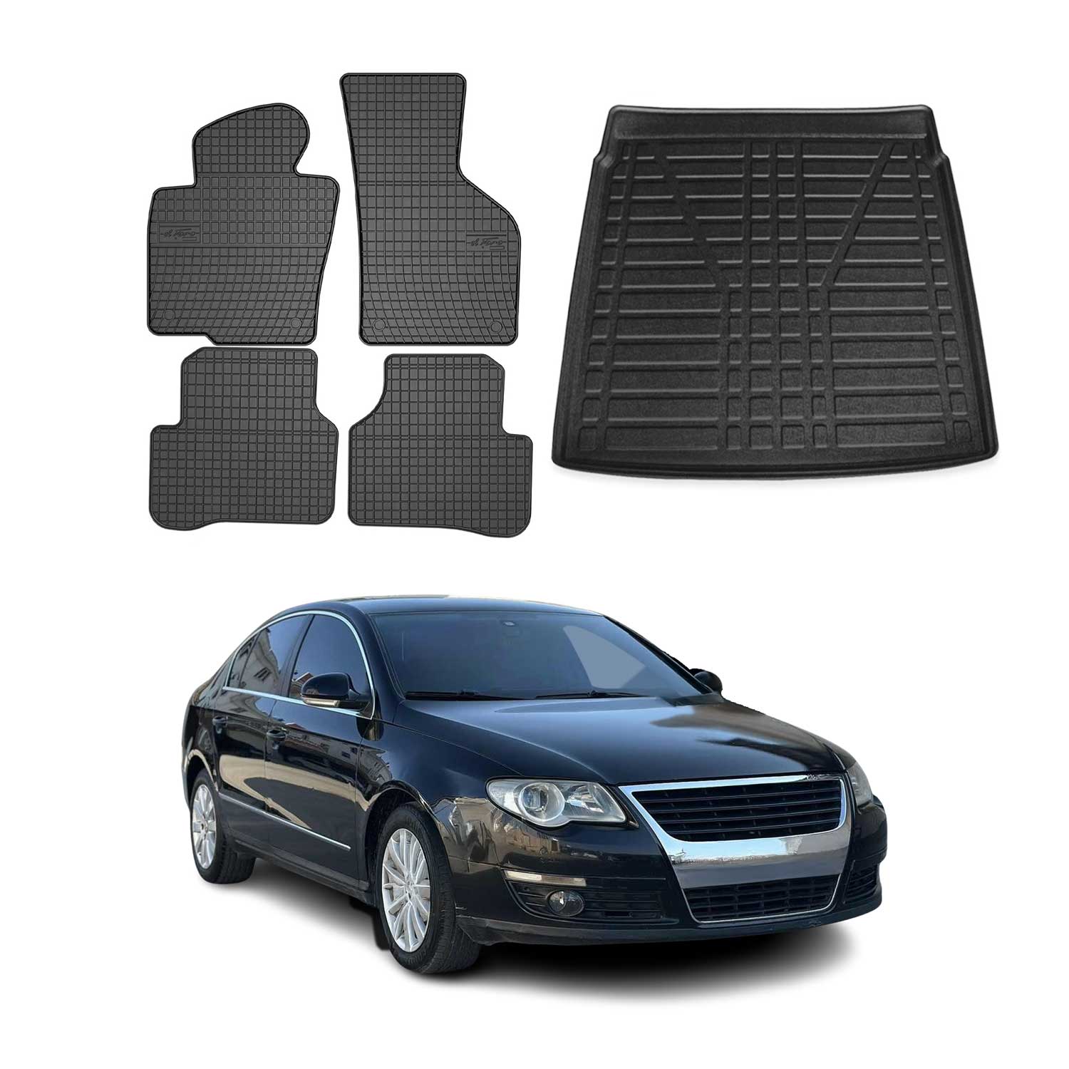 2006-2010 VW Passat B6 Floor Mats & Cargo Liner Full Set All Weather Black