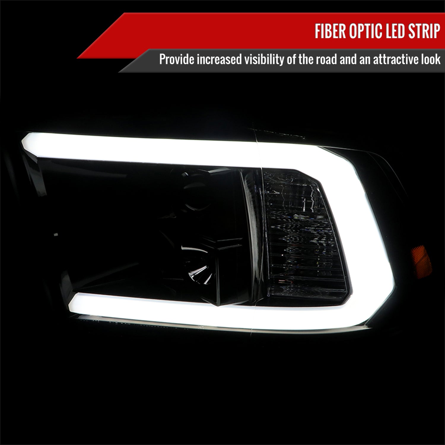 2009-2018 Dodge RAM 1500 / 2500 3500 LED C-Bar Headlights Glossy Black