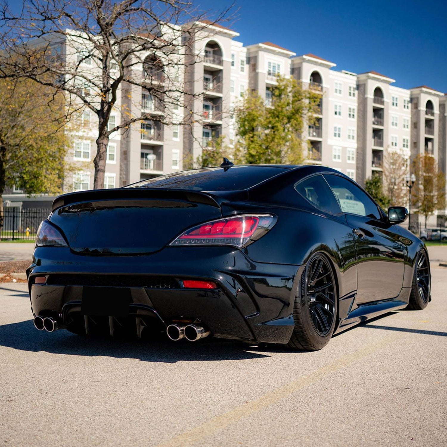 2010-2016 Hyundai Genesis Coupe Red Bar LED Tail Lights Satin Black/Clear