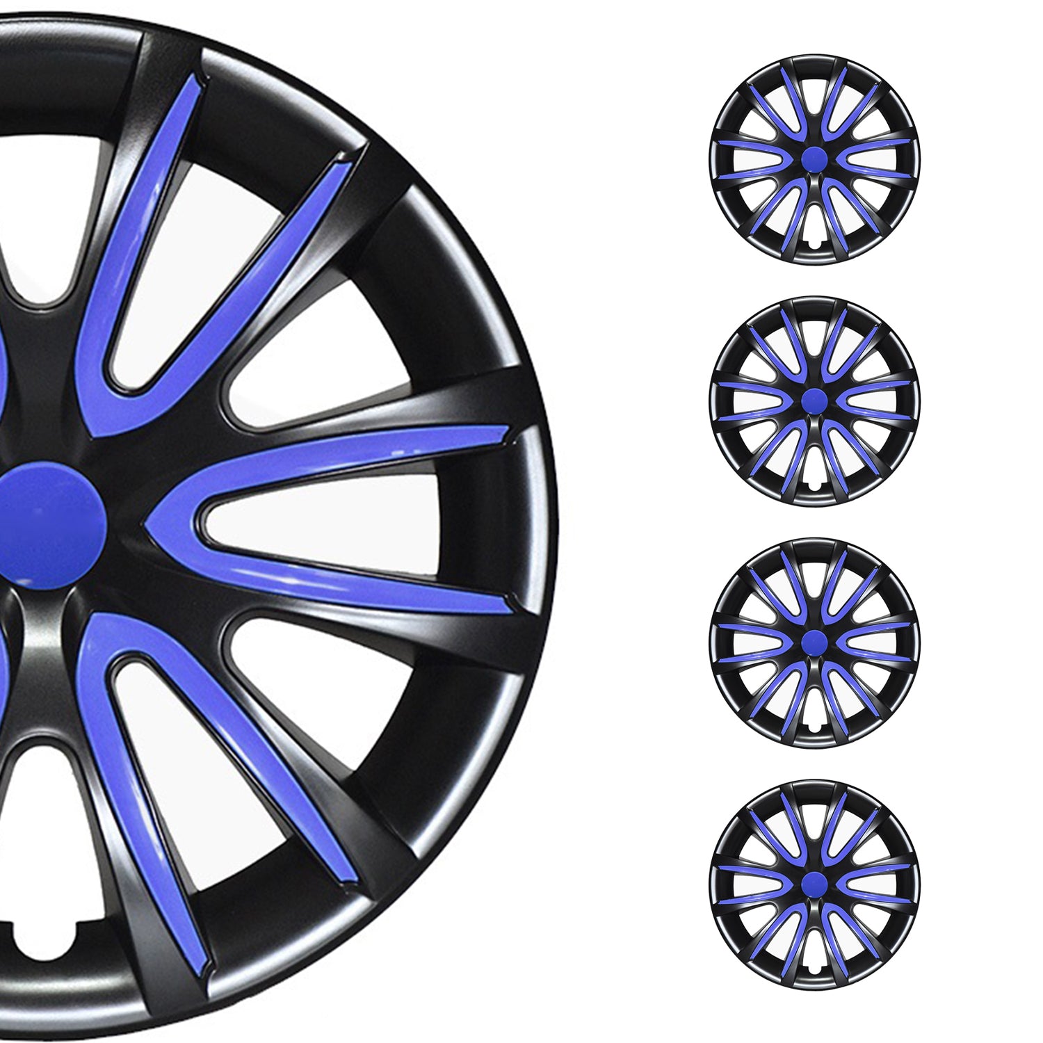 16" Hubcaps Wheel Cover Glossy Black with Dark Blue Insert Durable 4Pcs Full Set