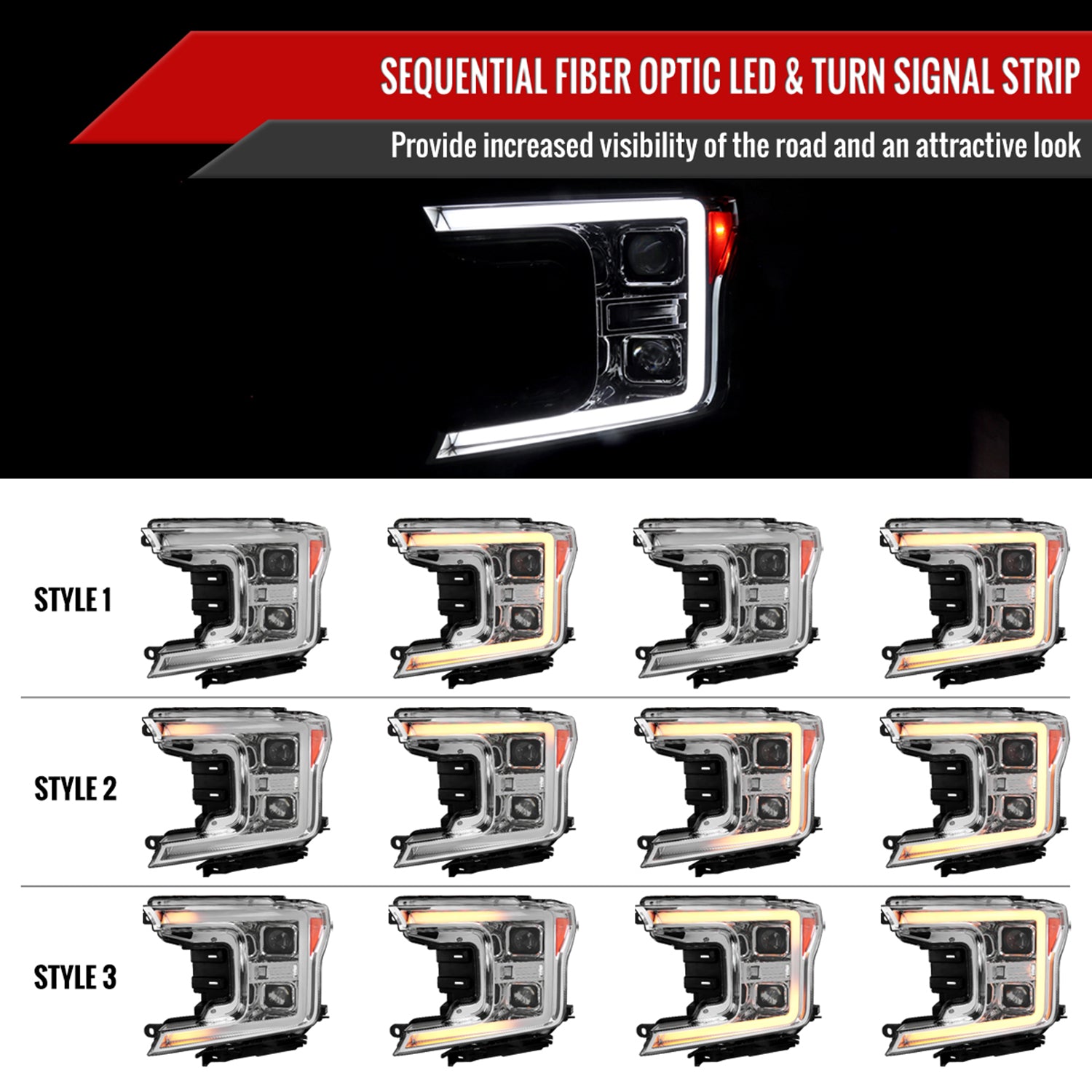 2018-2020 Ford F-150 LED CBar Projector Headlights Signal Lights Chrome Clear