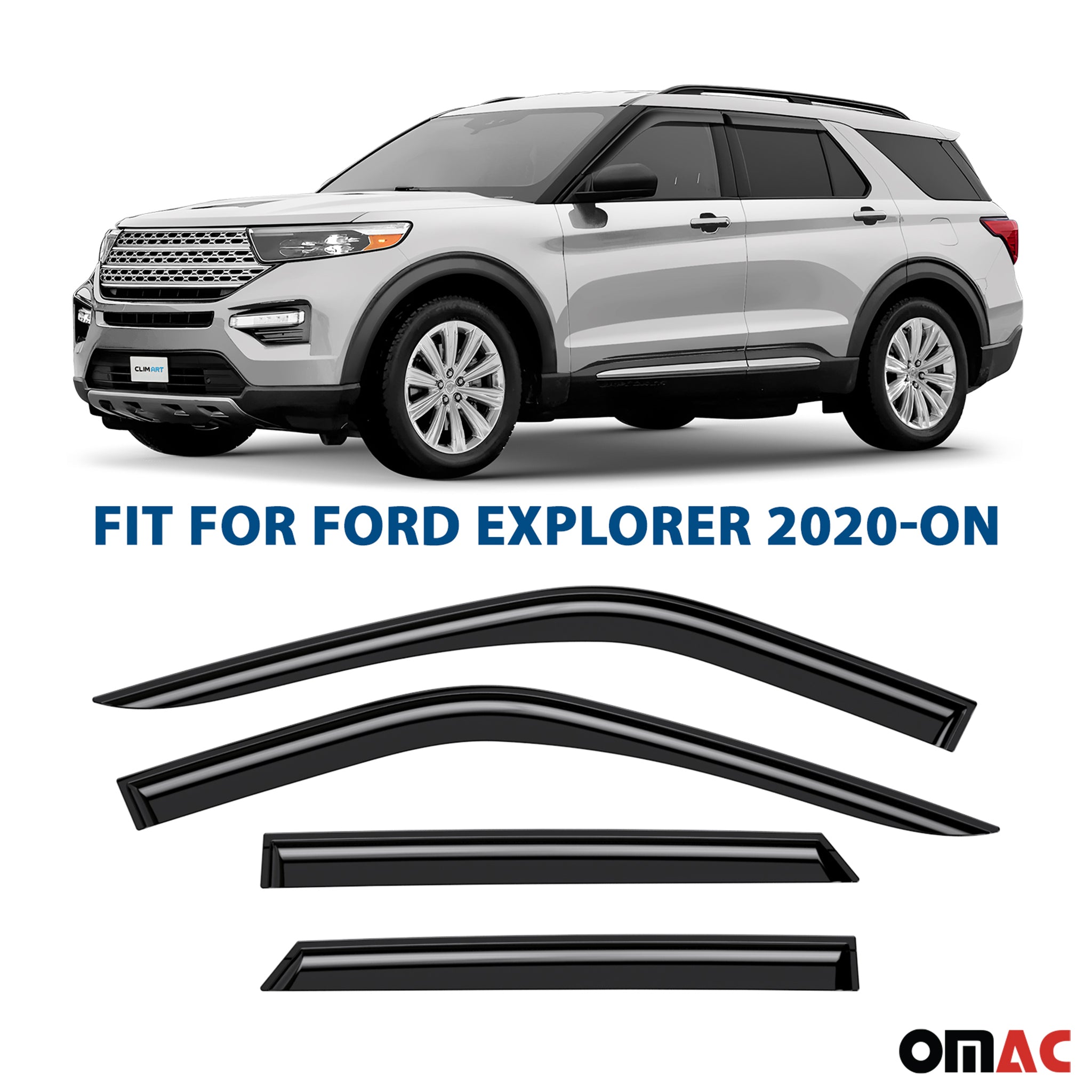 Clim Art Wind Deflectors for Ford Explorer 2020-2025 Shatterproof Smoke 4 Pcs