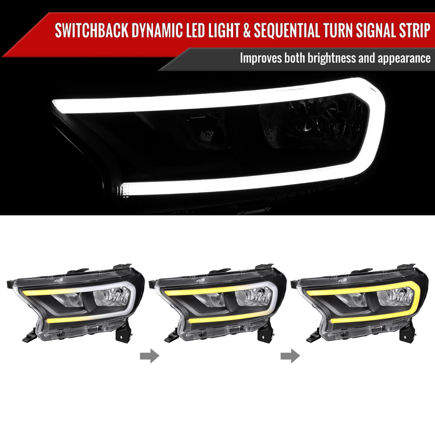 2019-2023 Ford Ranger XL XLT Factory Replacement Headlights LED Signal Black