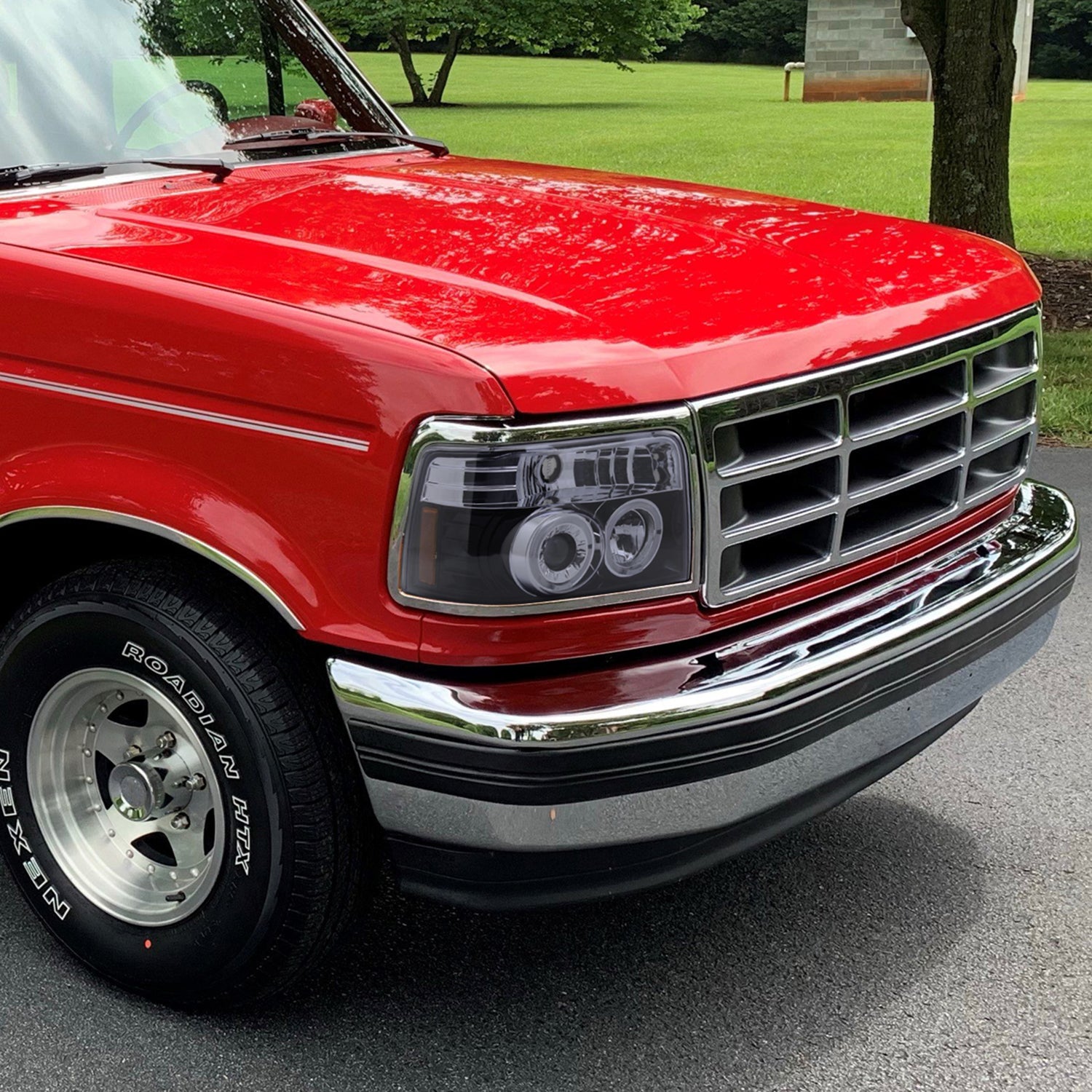 1992-1996 Ford F-150 F-250 F-350 Bronco Dual Halo Projector Headlights Smoke