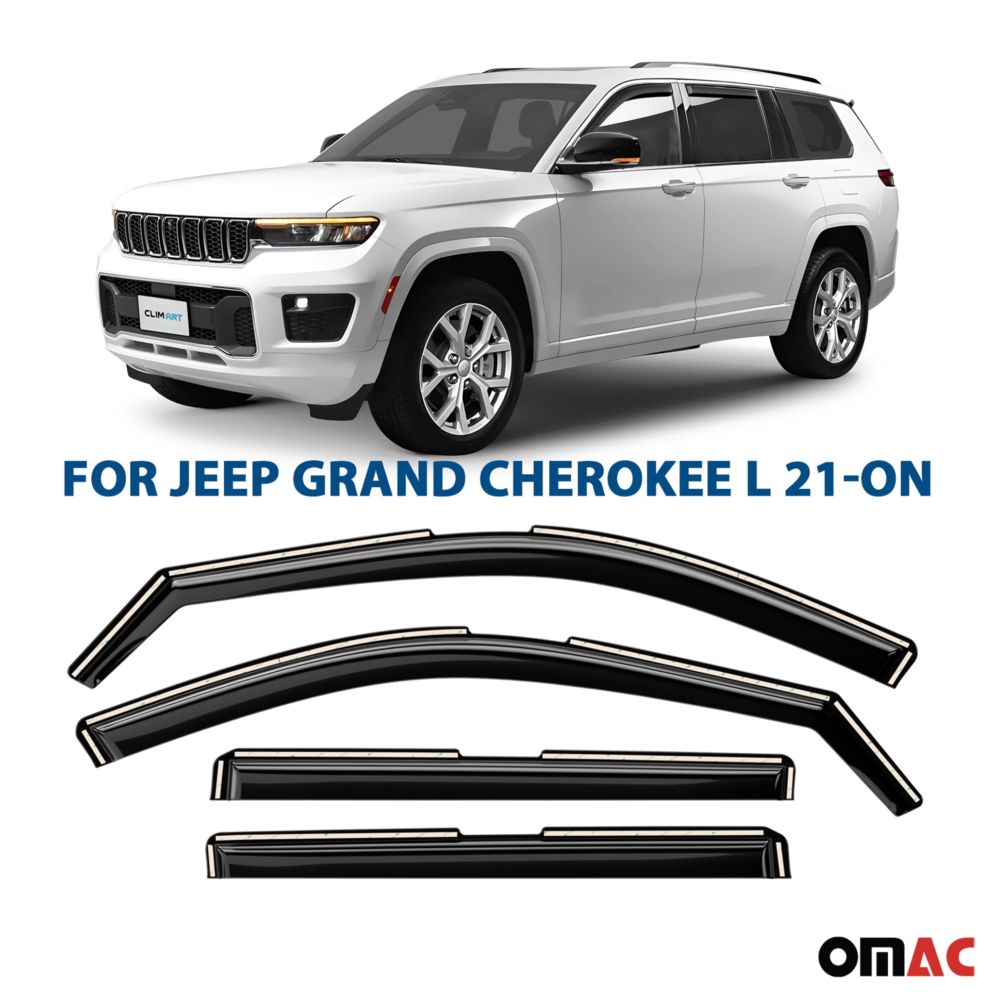 Clim Art Wind Deflectors for Jeep Grand Cherokee L 2021-2025 Shatterproof 4 Pcs