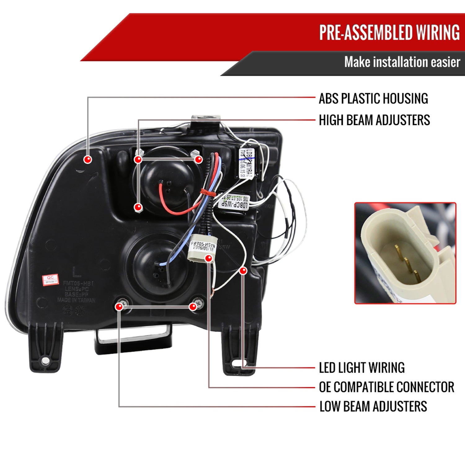 2005-2009 Ford Mustang Halo Projector Headlights LED Light Strip Chrome/Clear