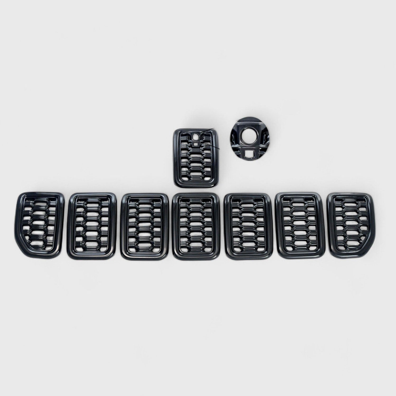 2021-2025 Jeep Grand Cherokee L Grille Overlay Gloss Black 8Pcs ABS Plastic