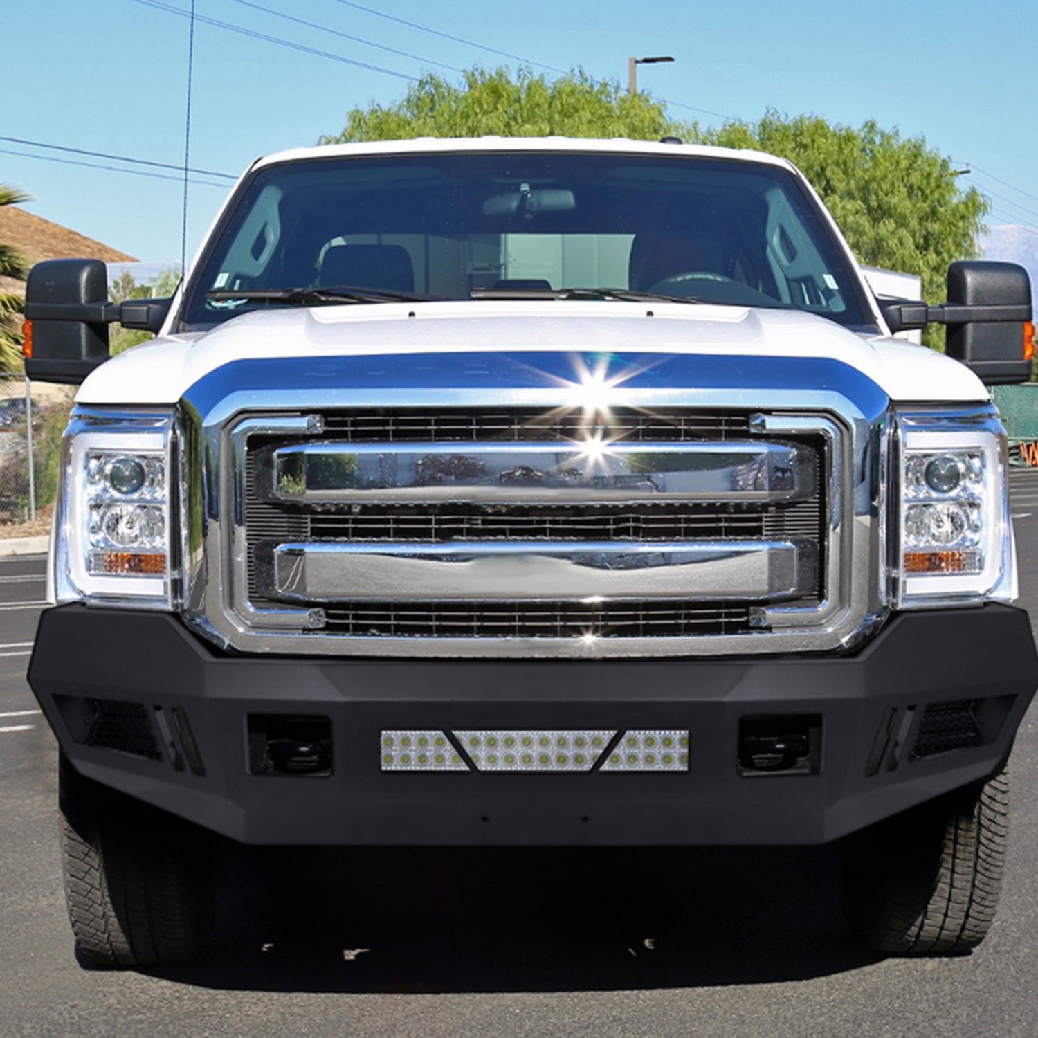 2011-2016 Ford F-150/F-250 Black Heavy Duty Steel Front Bumper LED Light Ports