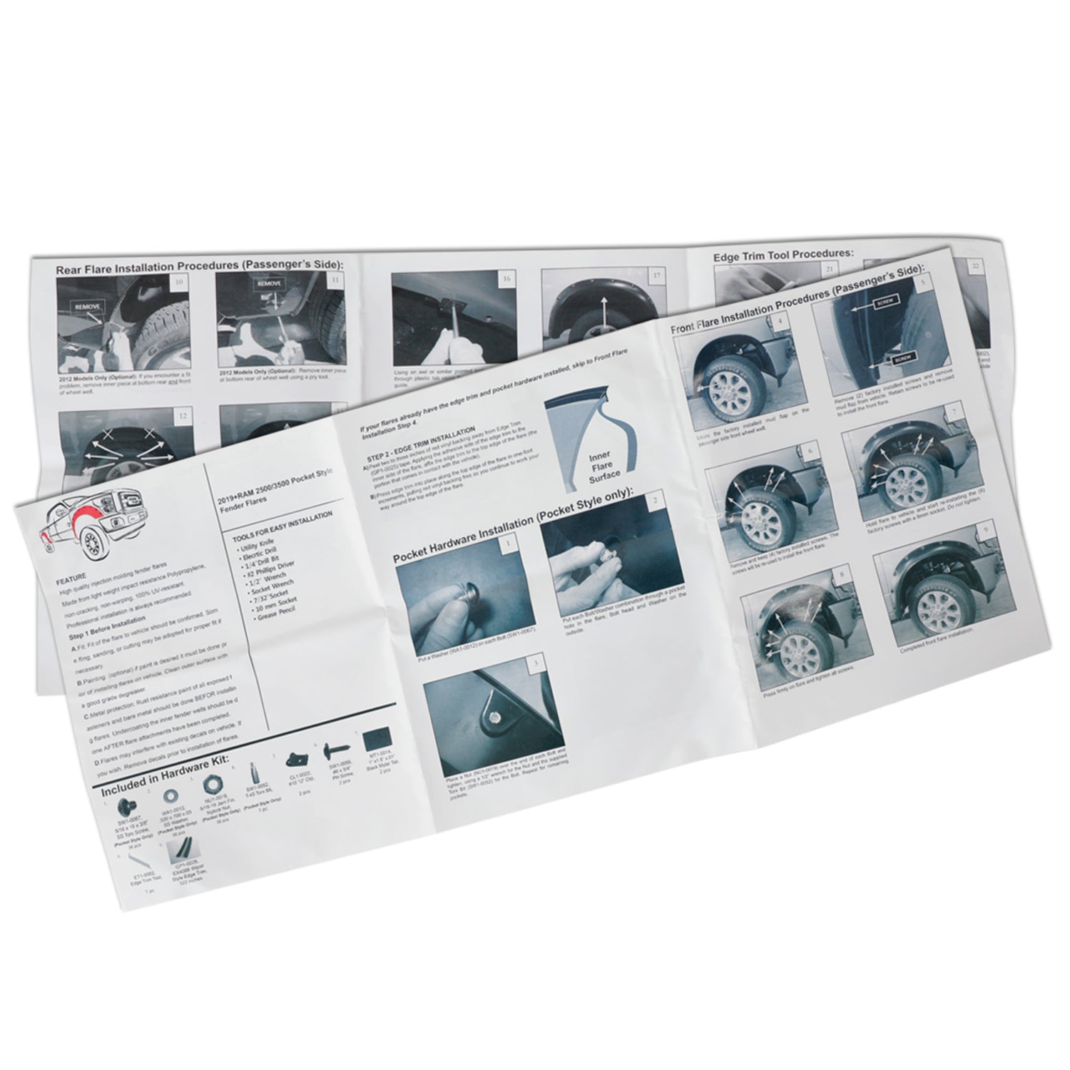 2019-2024 Dodge Ram 2500/3500 4PC Textured Pocket Rivet Style Fender Flares