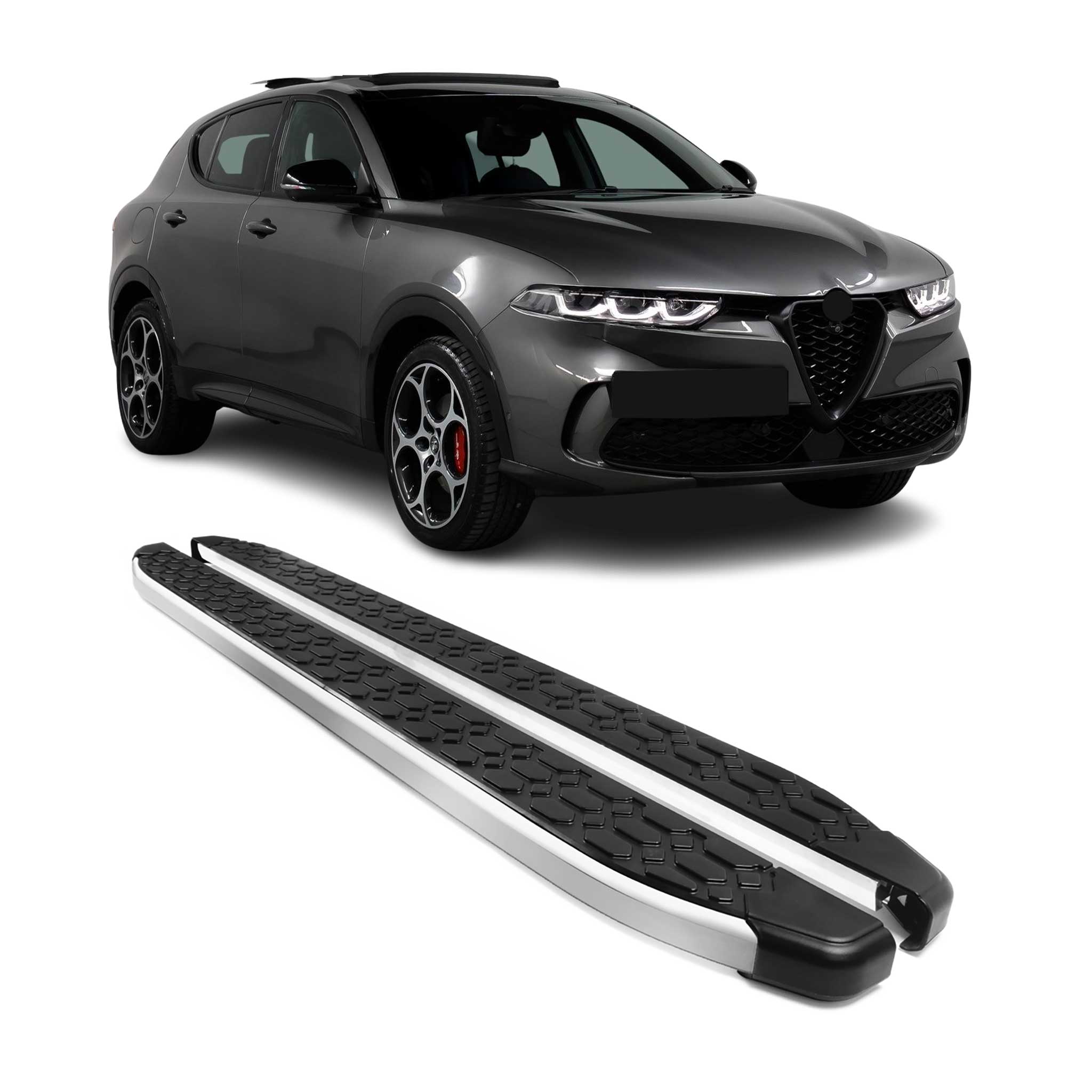 2023-2024 Alfa Romeo Tonale Running Boards Side Steps Silver & Black