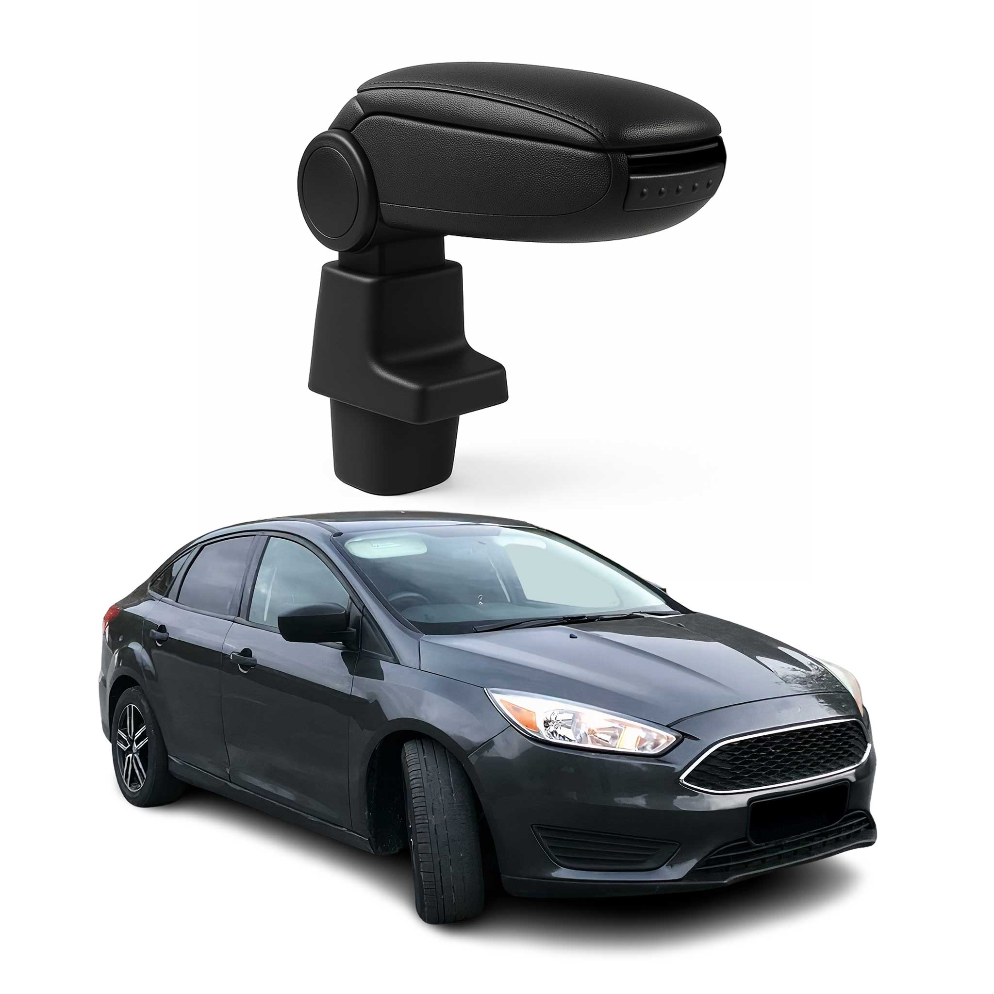 2015-2018 Ford Focus Black Center Console Armrest Plastic PU Leather 1Pc