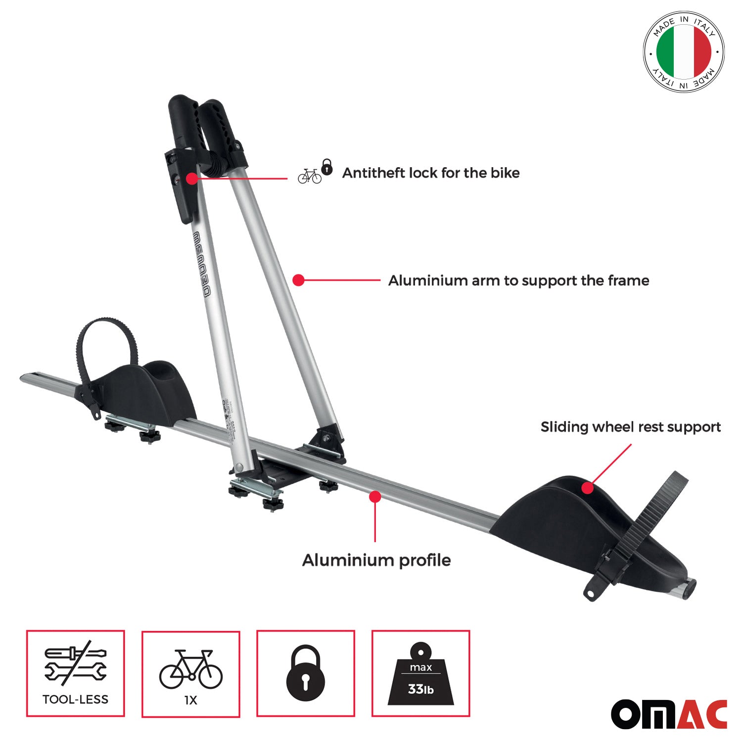 Bike Carrier Rack Hitch Roof Mount Aluminum One Bicycle Exterior Accessory