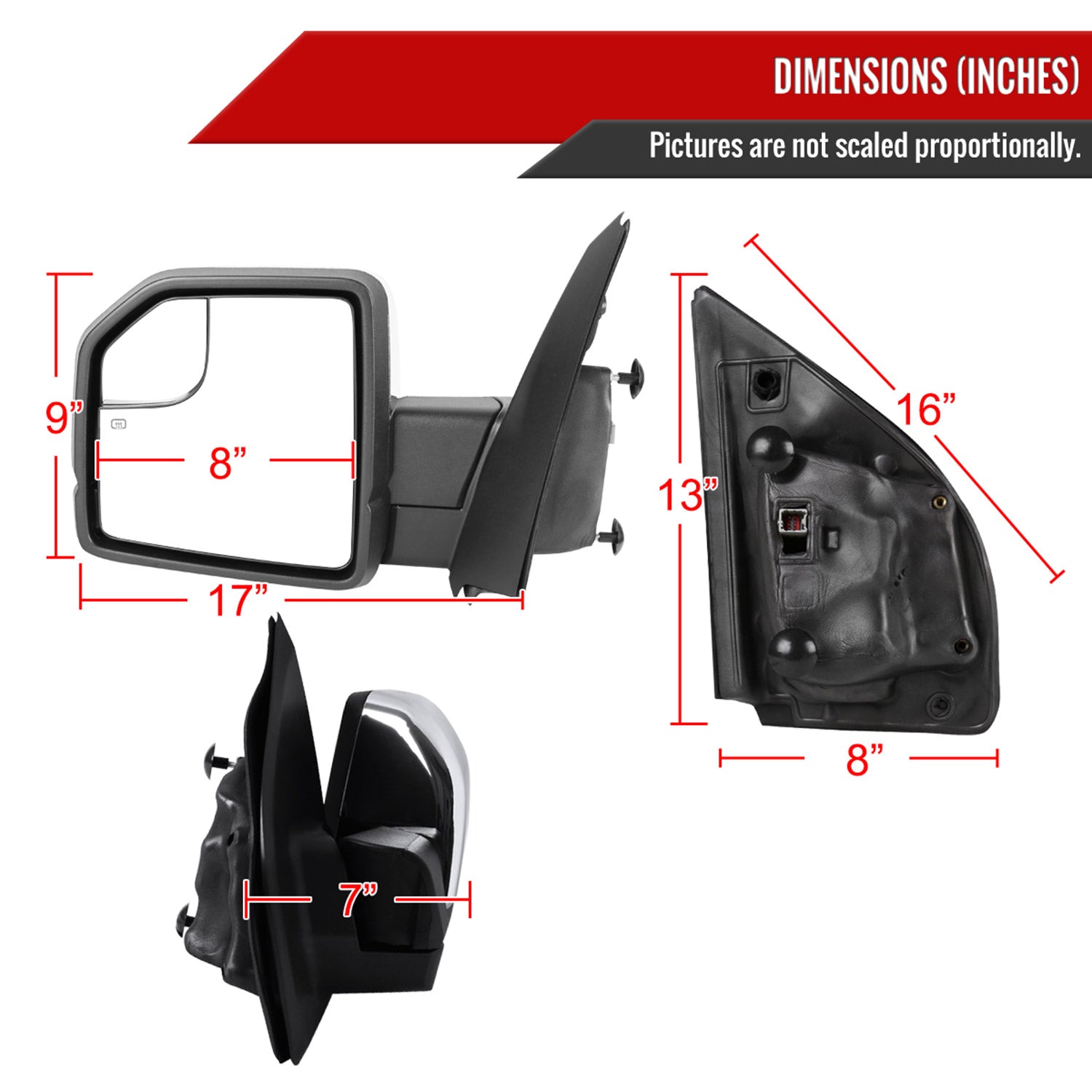 2015-2020 Ford F-150 Chrome Heated Side Mirror LED Turn Signal Driver Side