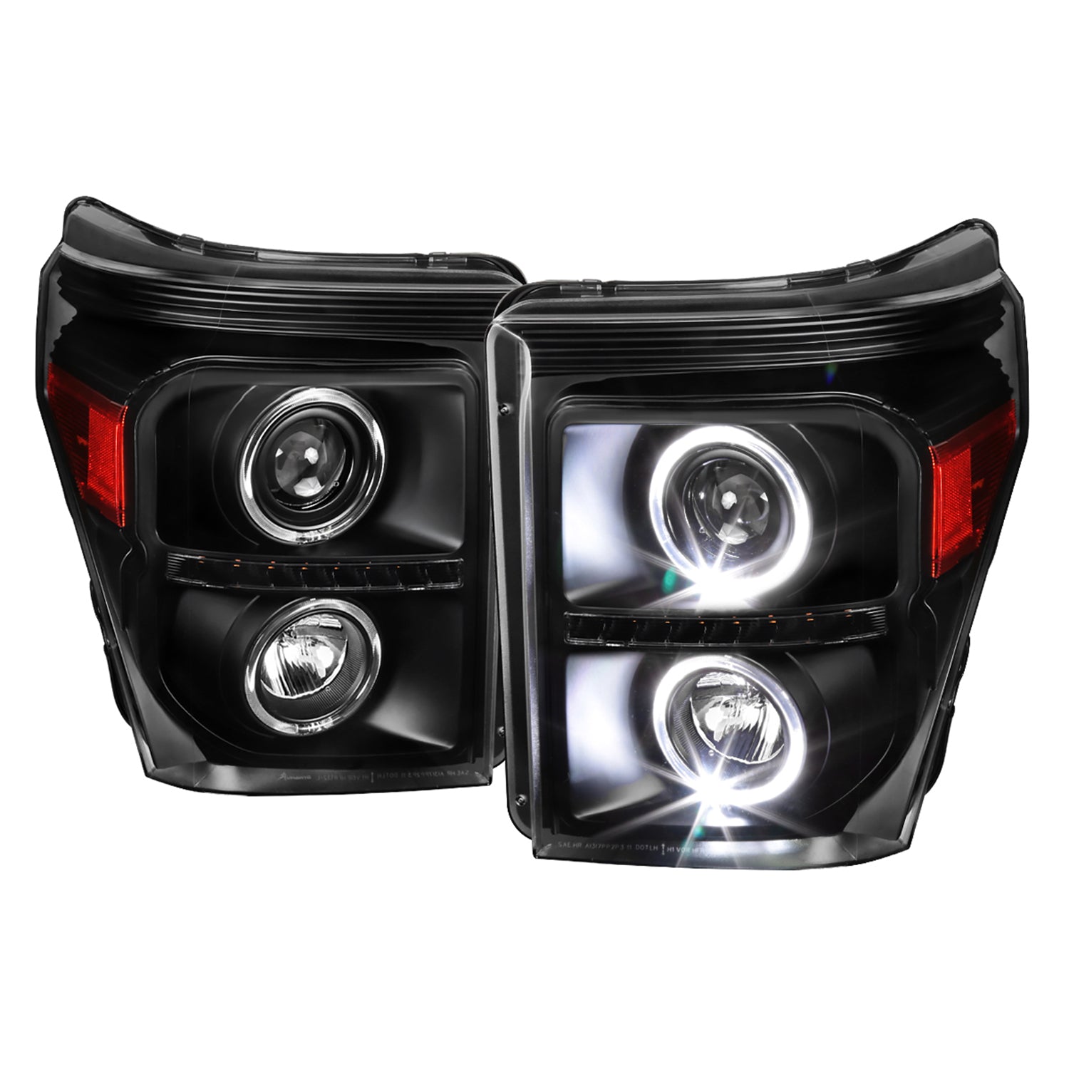 2011-2016 F-250 F-350 F-450 F-550 Dual Halo Headlights LED Signal Lights Black
