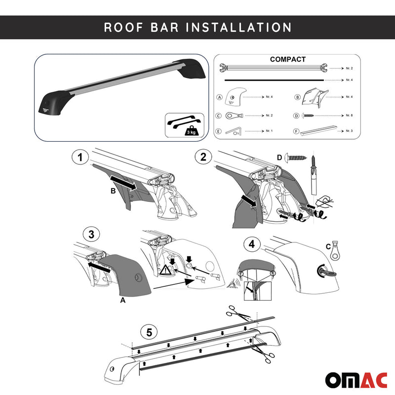 2012-2019 BMW 3 Series F30 Sedan Roof Racks Cross Bars Black