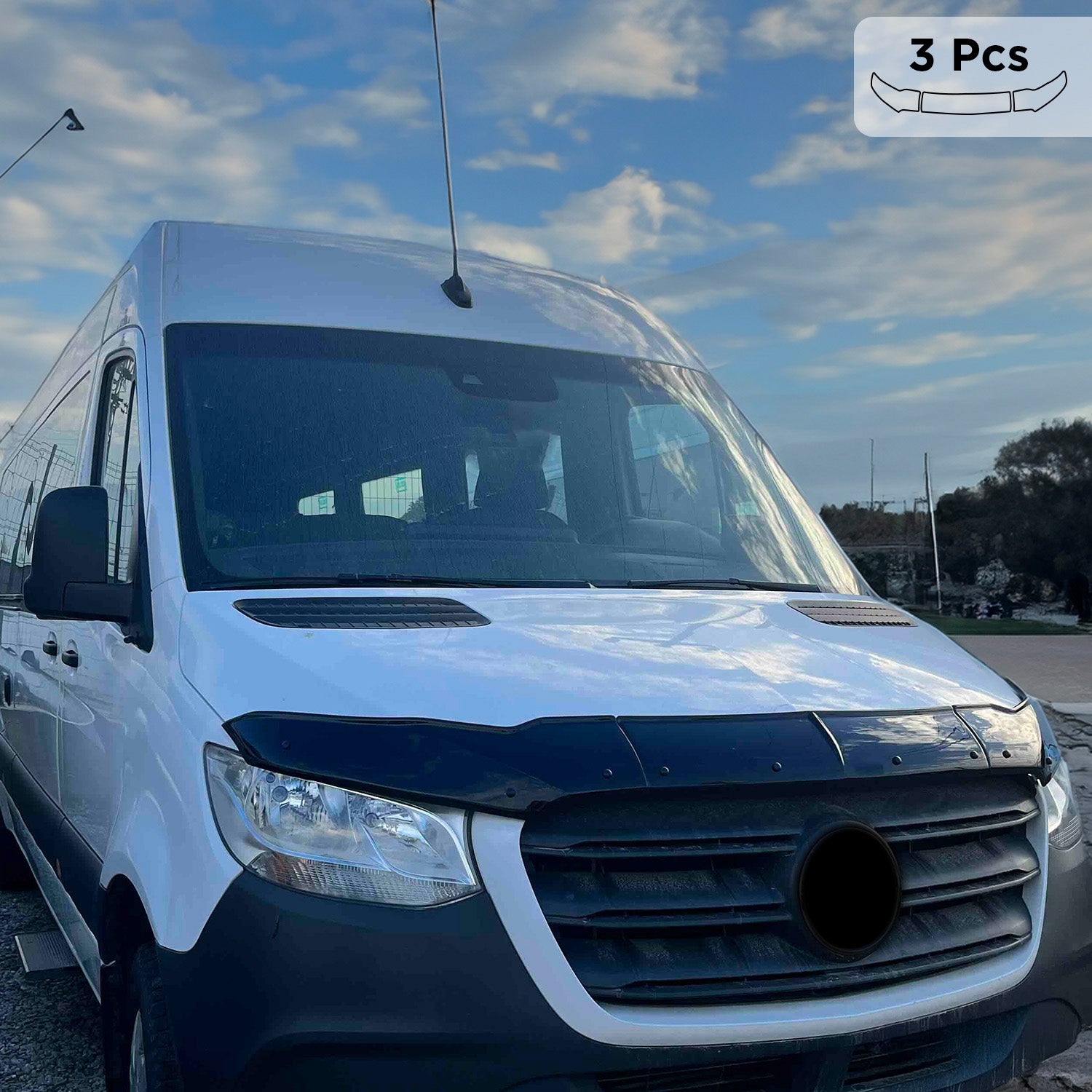 2019-2026 Mercedes Sprinter W907 910 Bug Shield Deflector & Window Visor Kit 3Pcs Smoke