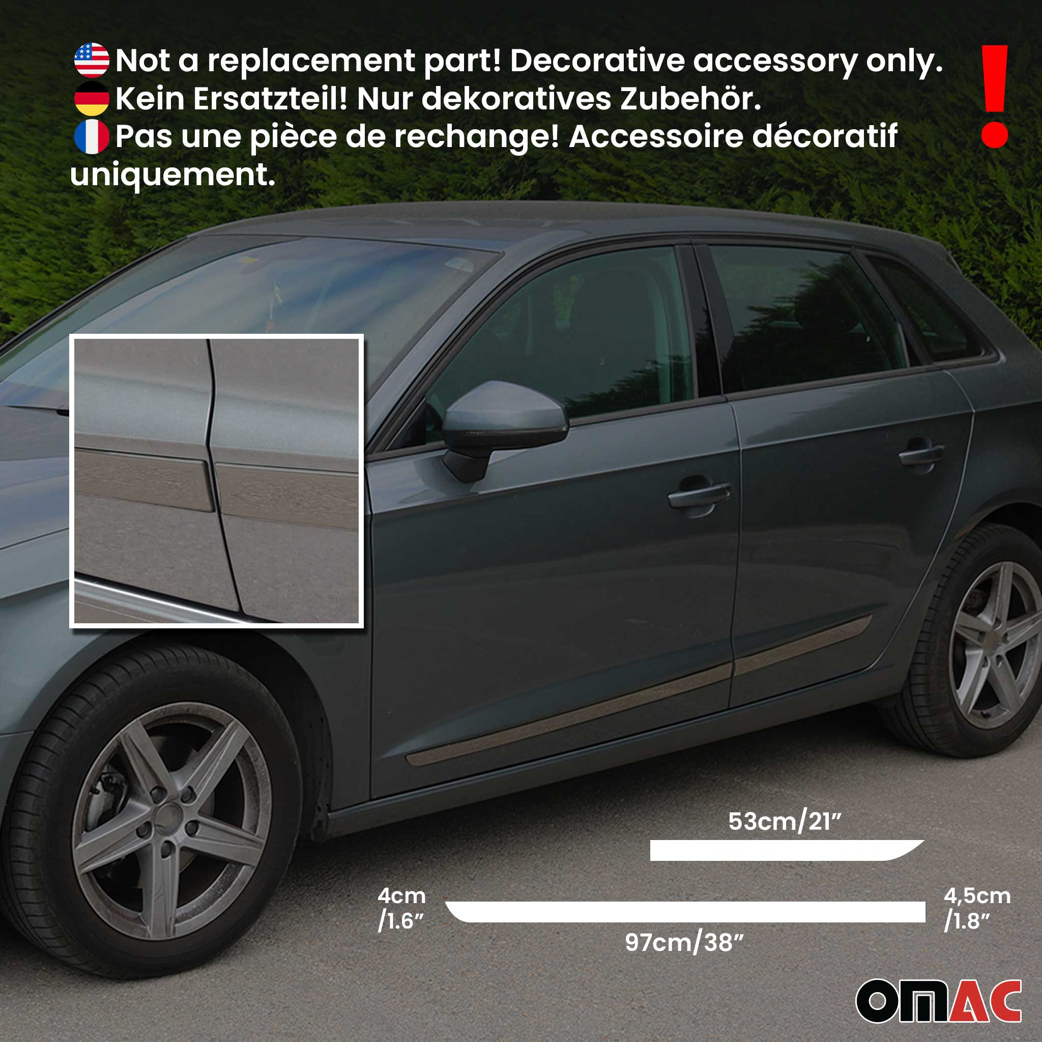 Dark Chrome Side Door Streamer Body Molding Trim Stainless Steel 4 Pc