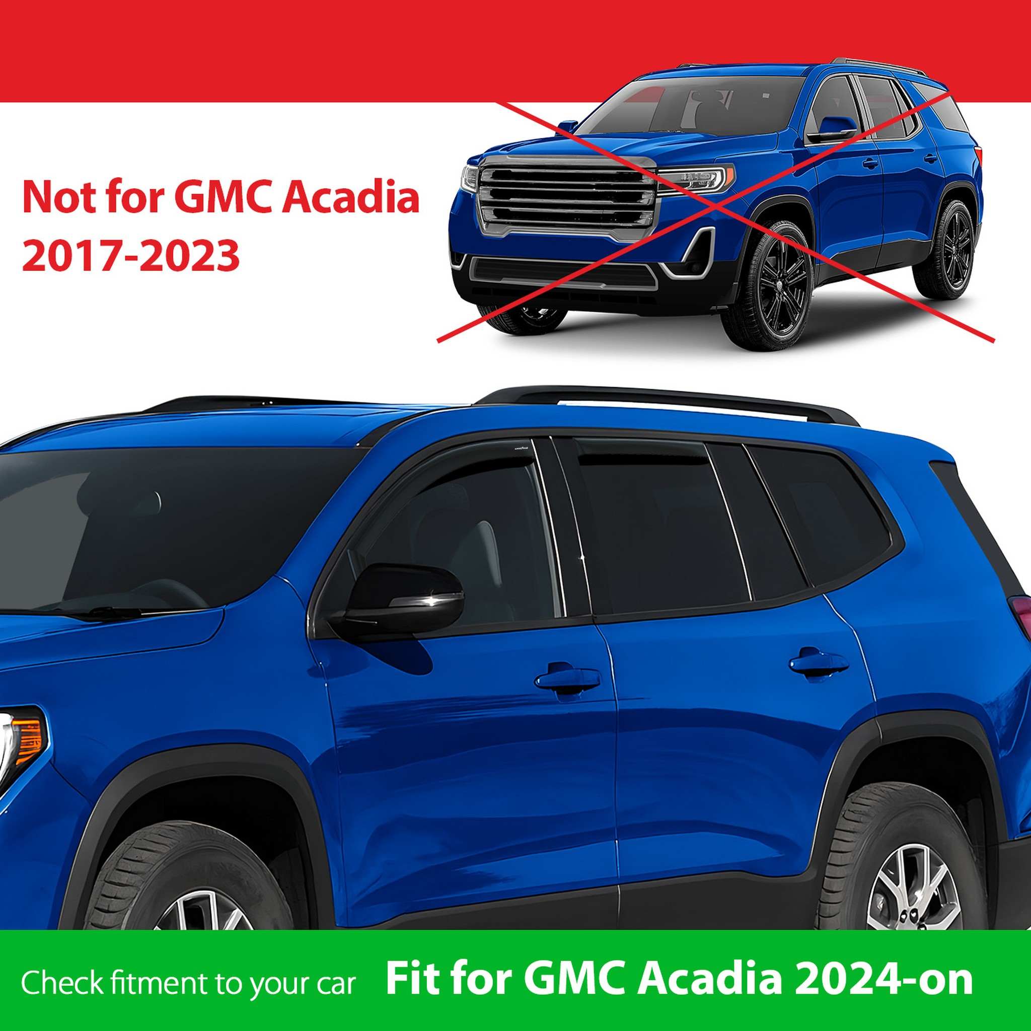 Goodyear Wind Deflectors for GMC Acadia 2024-2026 In-channel Premium Smoke 4Pcs