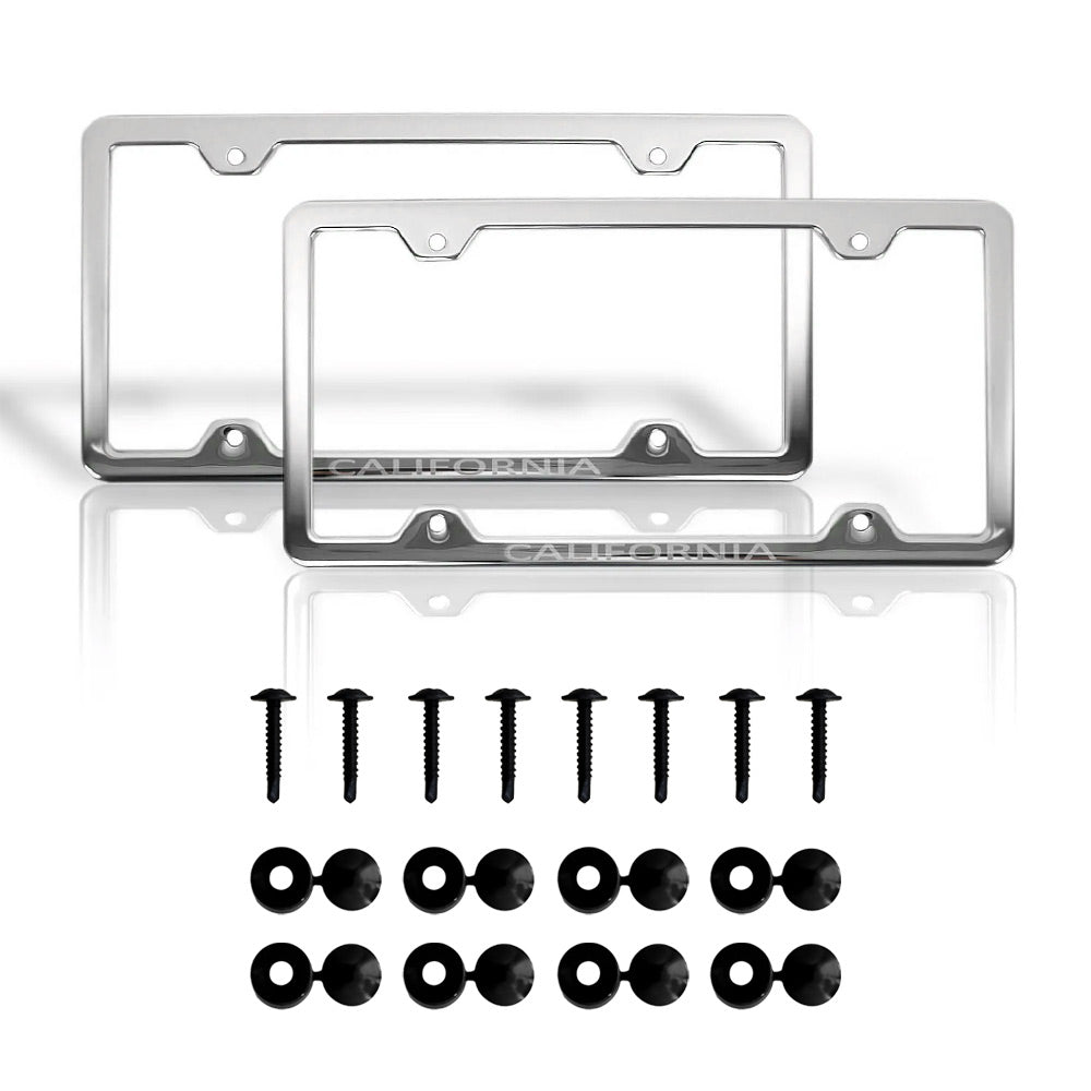 CALIFORNIA Print License Plate Frame Tag Holder Chrome S. Steel 2 Pcs.