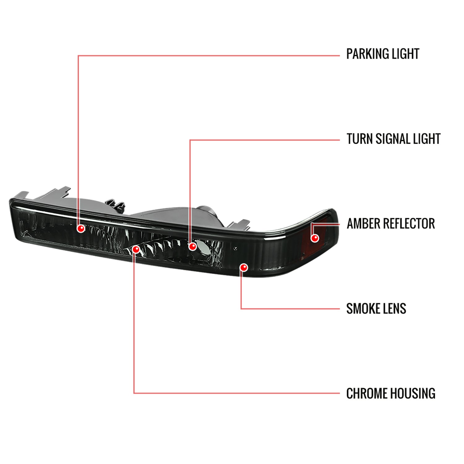 1998-2004 Chevy S10/ GMC Sonoma Bumper Lights Chrome Housing/Smoke Lens