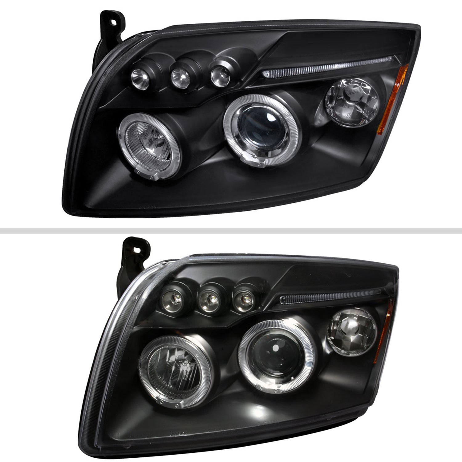 2007-2012 Dodge Caliber Dual Halo Projector Headlights Matte Black/Clear Lens