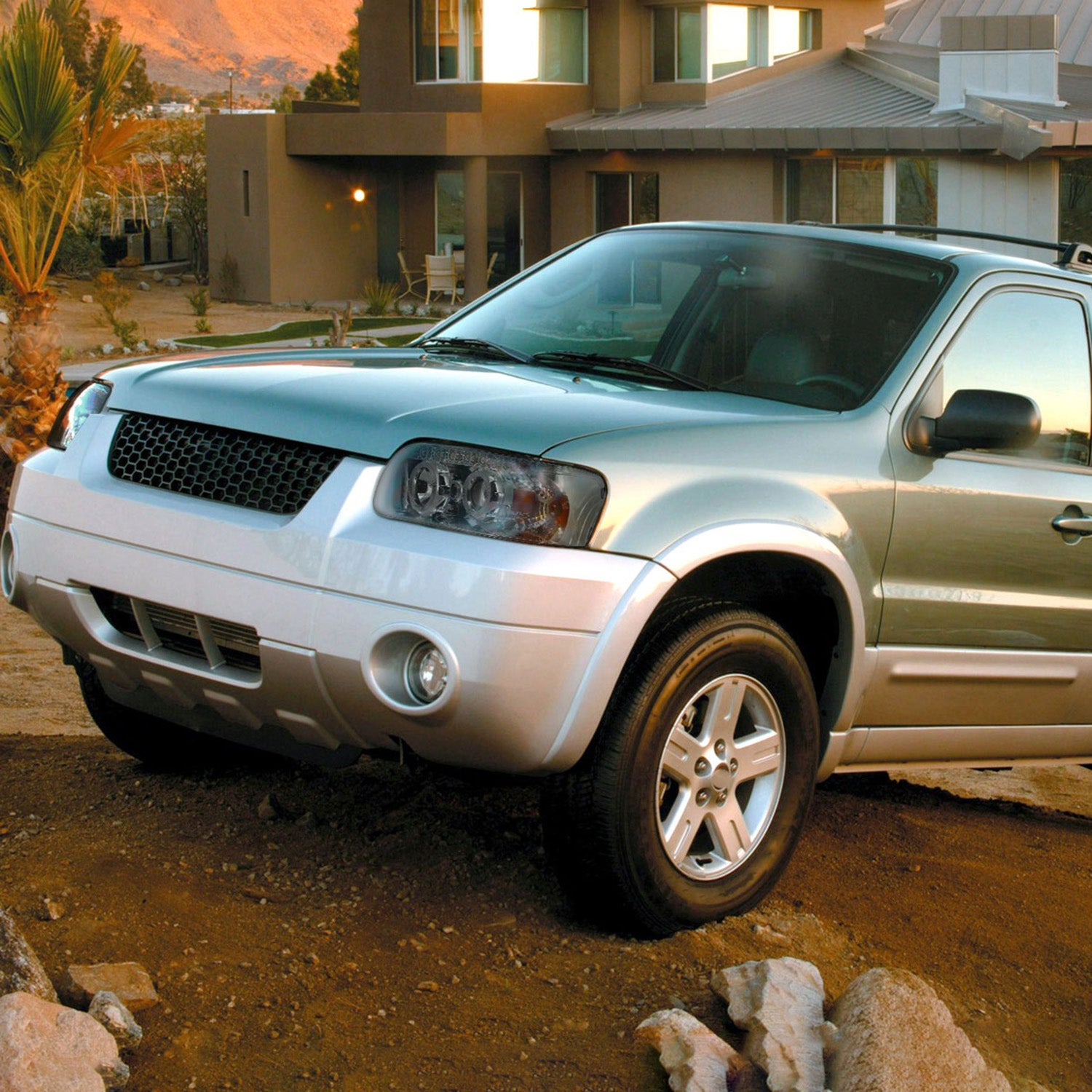 2005-2007 Ford Escape Dual Halo Projector Headlights LED Light Chrome/Smoke