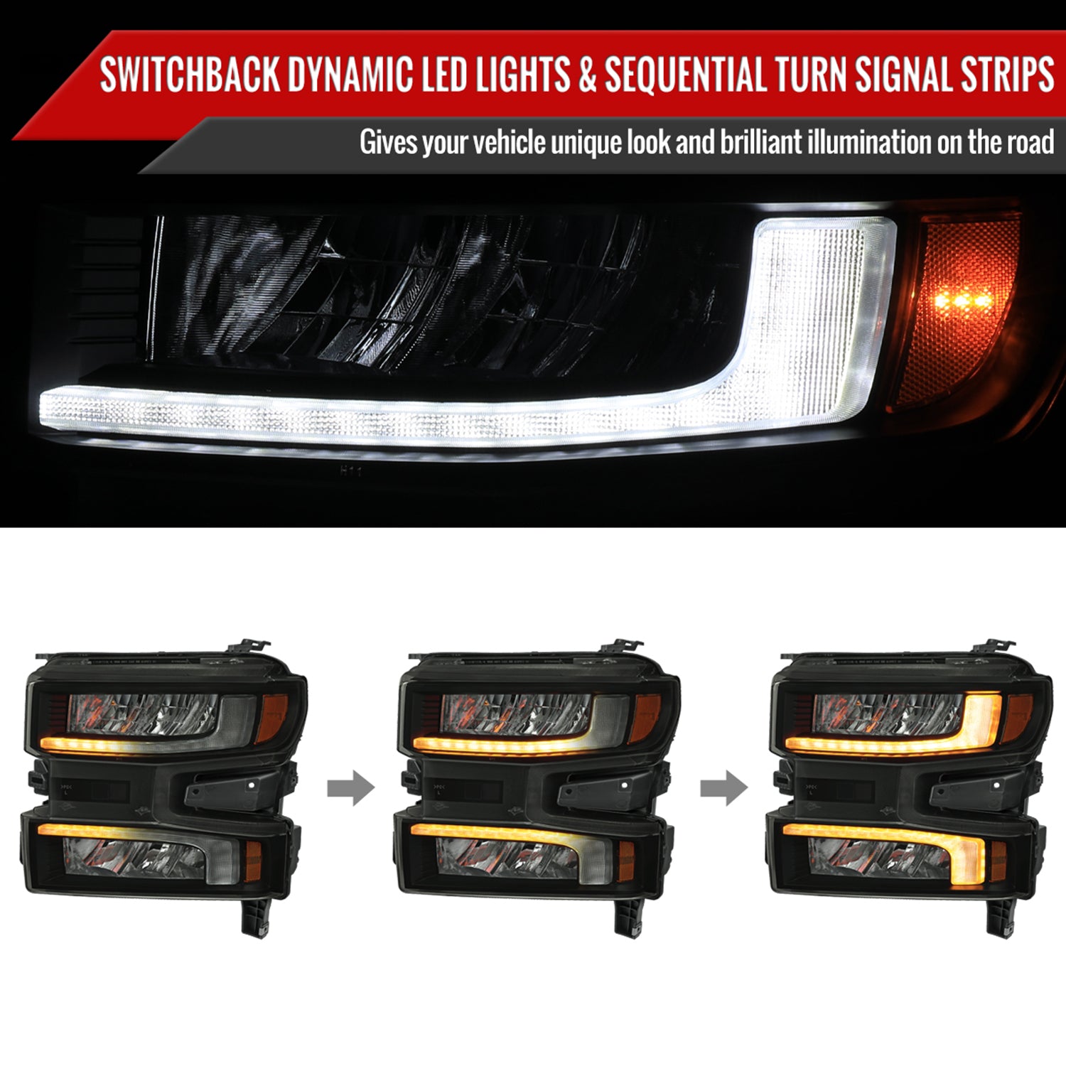 2019-2021 Chevy Silverado 1500 Full LED Projector Headlights LED Signal Smoke