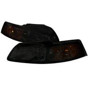 1999-2004 Ford Mustang Factory Headlights w/Amber Reflectors Chrome/Smoke