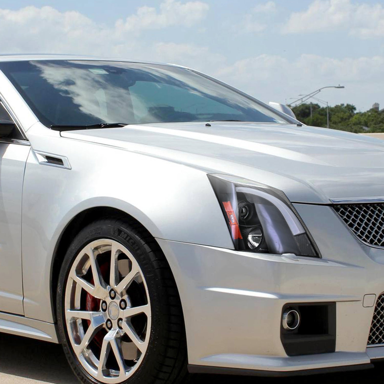 2008-2014 Cadillac CTS Sequential LED Bar Projector Headlights Matt Black