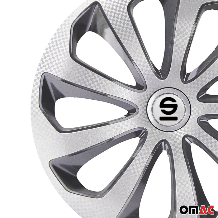 15" Sparco Sicilia Wheel Covers Hubcaps Silver Carbon Gray 4 Pcs