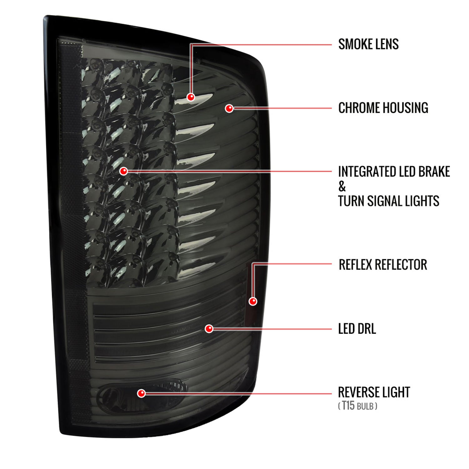 2002-2006 Dodge RAM V2 LED Tail Lights Chrome Housing/Smoke Lens