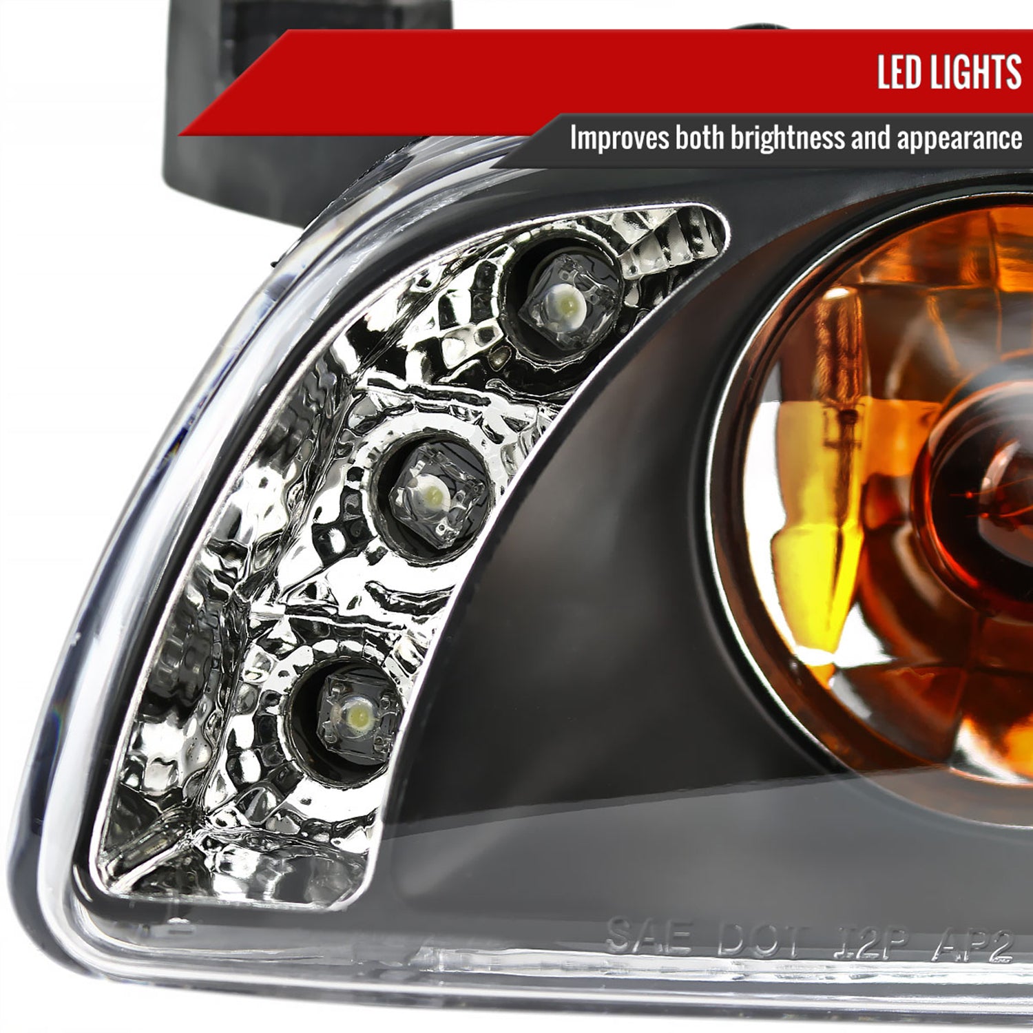 1997-2003 Pontiac Grand Prix Dual Halo Projector Headlights Matte Black/Clear
