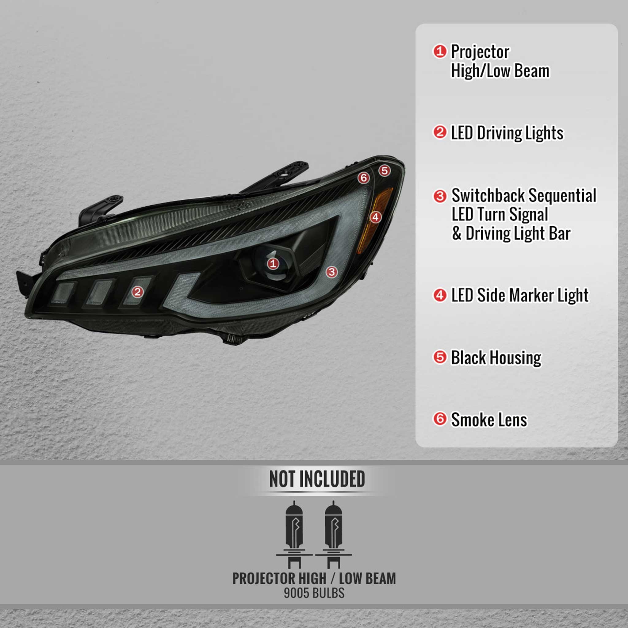 For Subaru Impreza WRX STI 2015-2021 Projector Headlights Sequential LED Switchback DRL Black Housing Smoked Lens