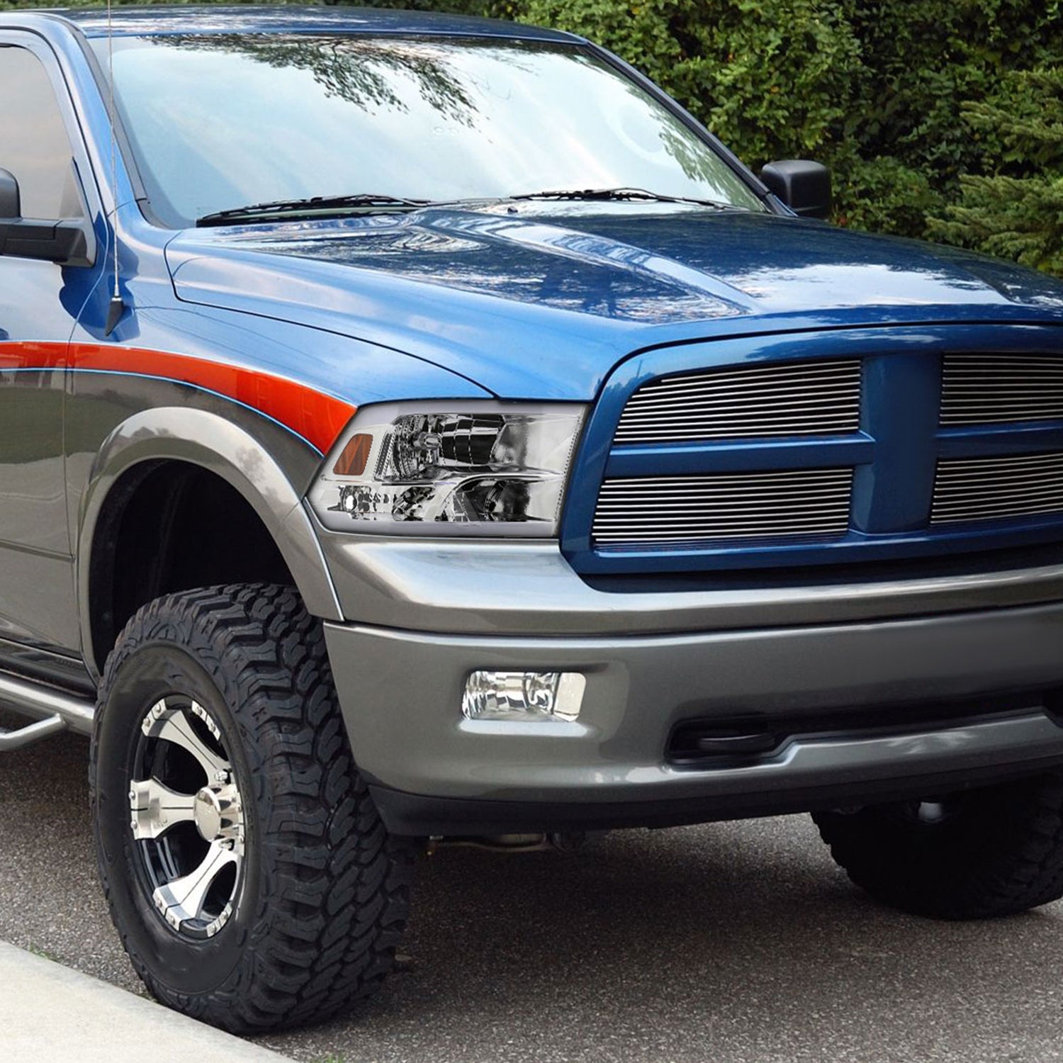 2009-2019 Dodge Ram 1500 2500 3500 Quad Headlights w/LED Tube Chrome/Clear