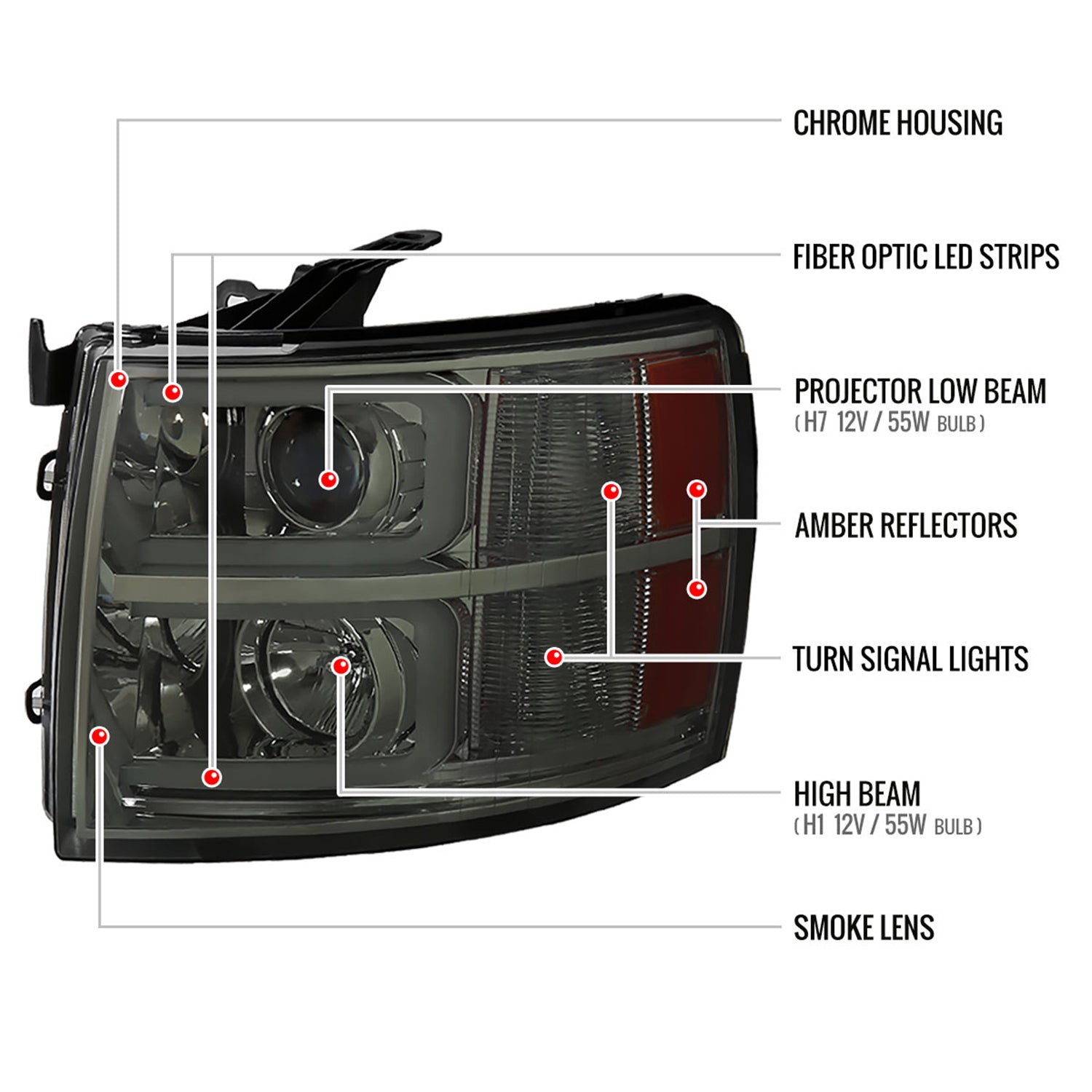 2007-2013 Chevy Silverado 1500 2500HD 3500HD Dual LED C-Bar Headlights Smoke