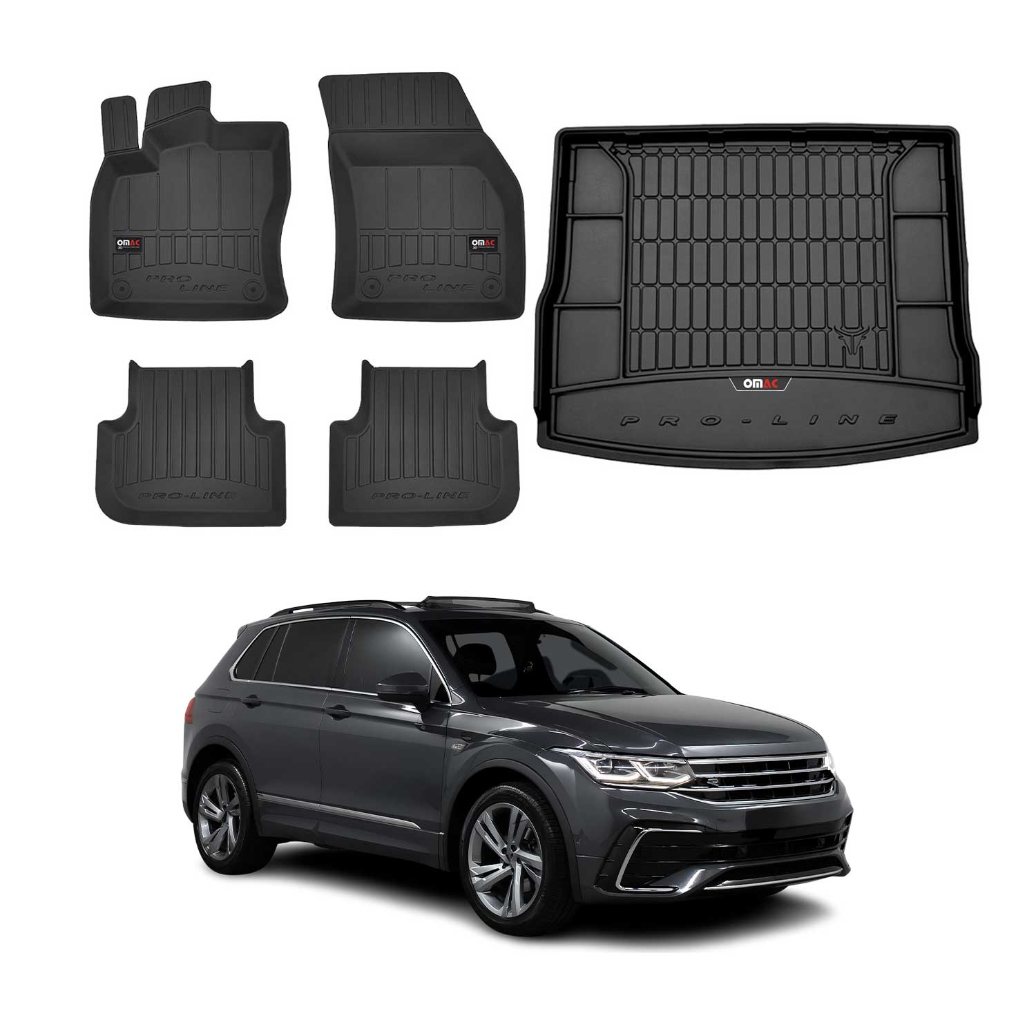 2018-2024 VW Tiguan Premium Floor Mats & Cargo Liner Full Set All Weather Heavy Duty Black