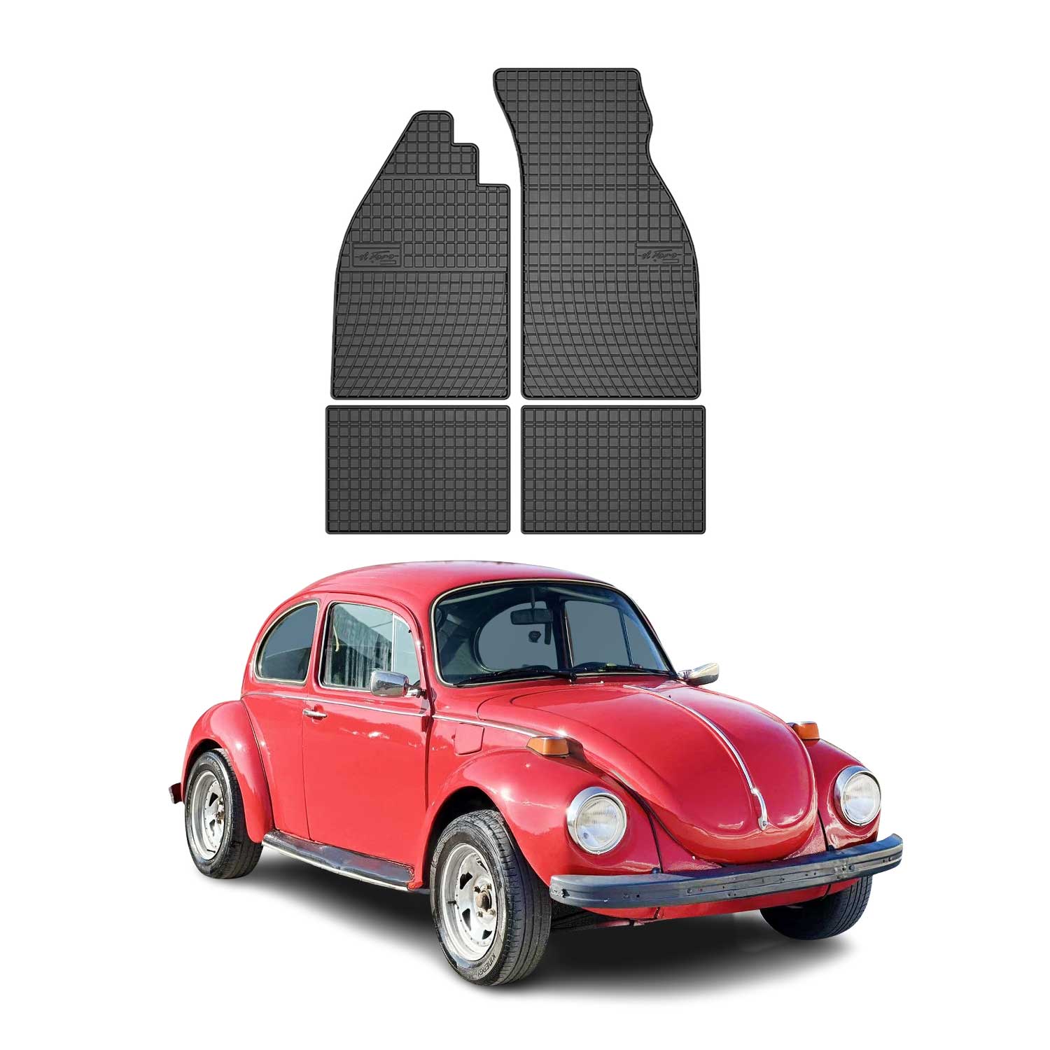 1938-2003 VW Beetle Floor Mats Liners Full Set All Weather Rubber Black